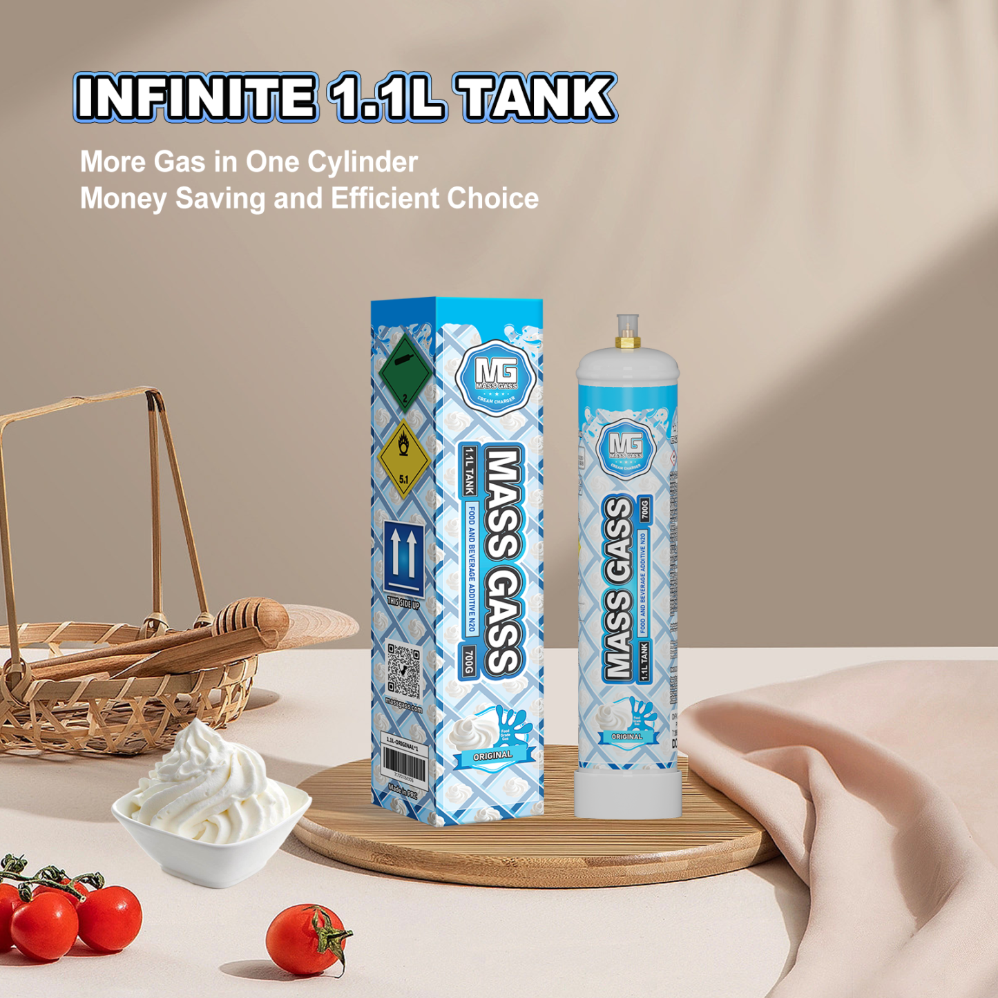 MassGass 1.1L/700g -Whipped Nitrous Oxide Cream Chargers Unflavored  · Professional Whipping · Smooth & Instant Results