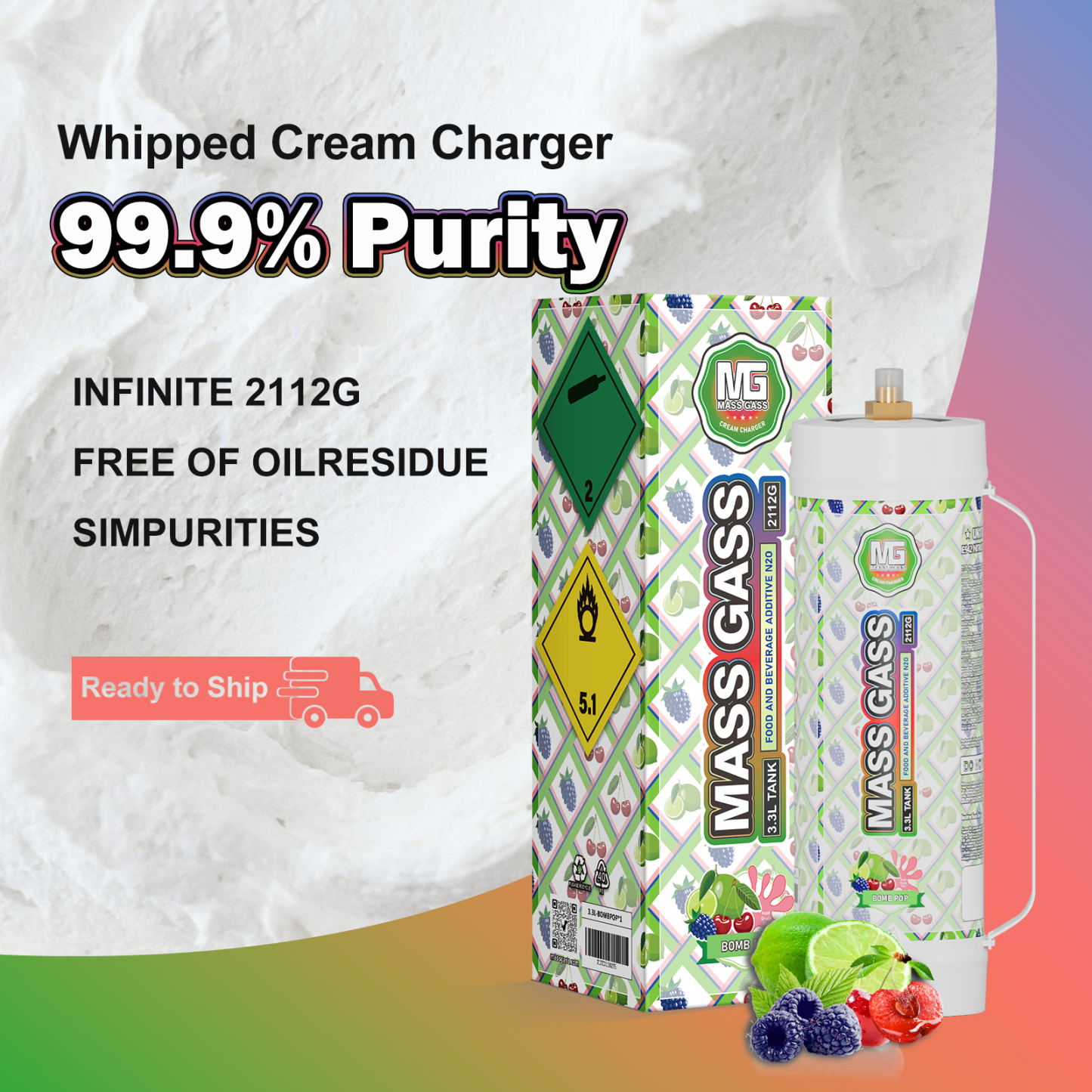 MassGass Bomb Pop Flavor Whipped Nitrous Oxide Cream Chargers