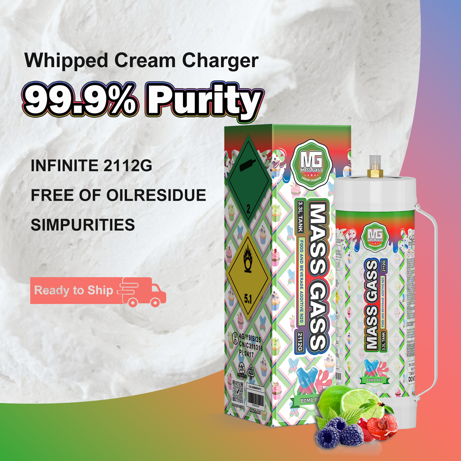 MassGass 3.3L/2112g -Bombpop Flavor Whipped Cream Chargers