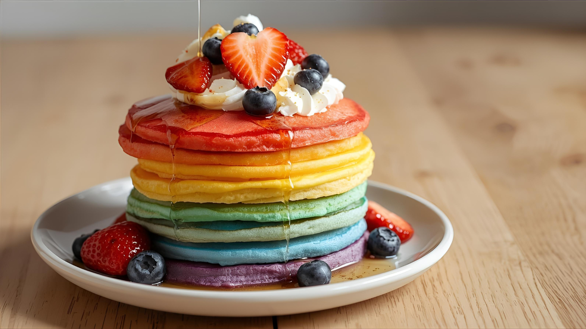 Cream Rainbow Pancakes