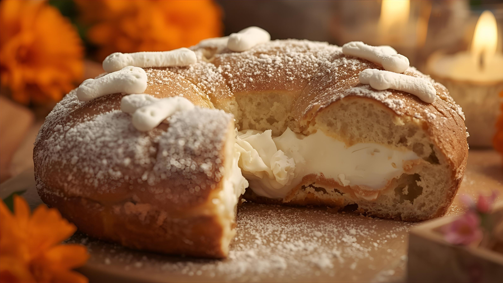 Pan de Muerto with Cream Filling