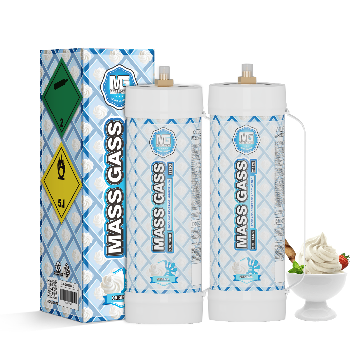 MassGass 3.3L/2112g -Original Flavor Whipped Nitrous Oxide Cream Chargers-MassGass