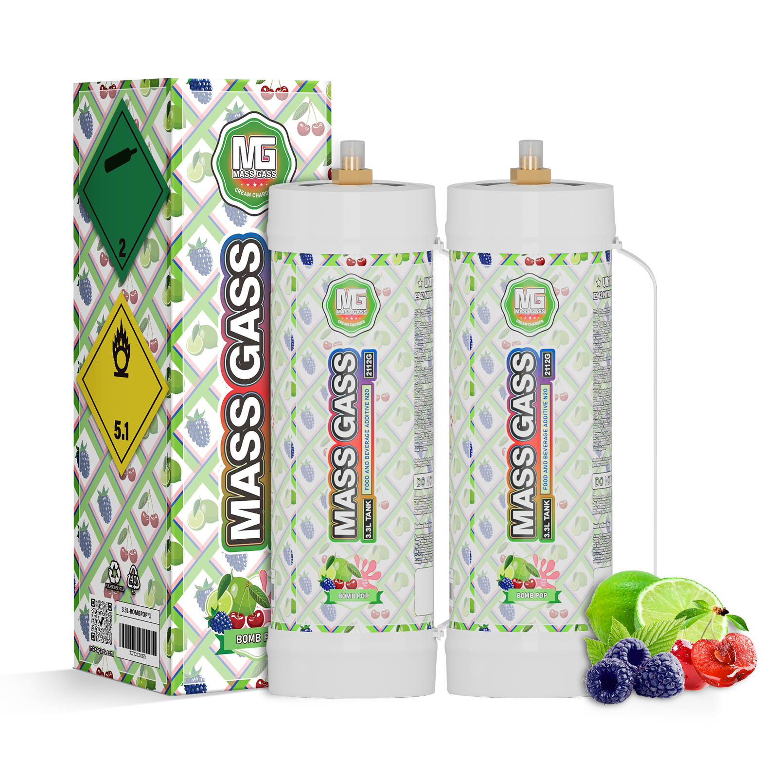 MassGass 3.3L/2112g -Bomb Pop Flavor Whipped Nitrous Oxide Cream Chargers-MassGass