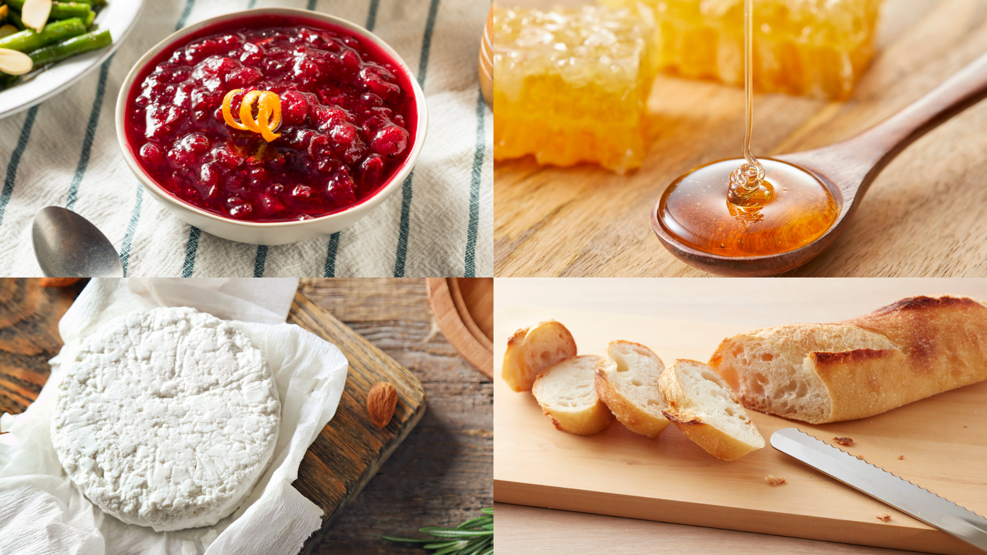 ingredients of Cranberry Goat Cheese Bruschetta