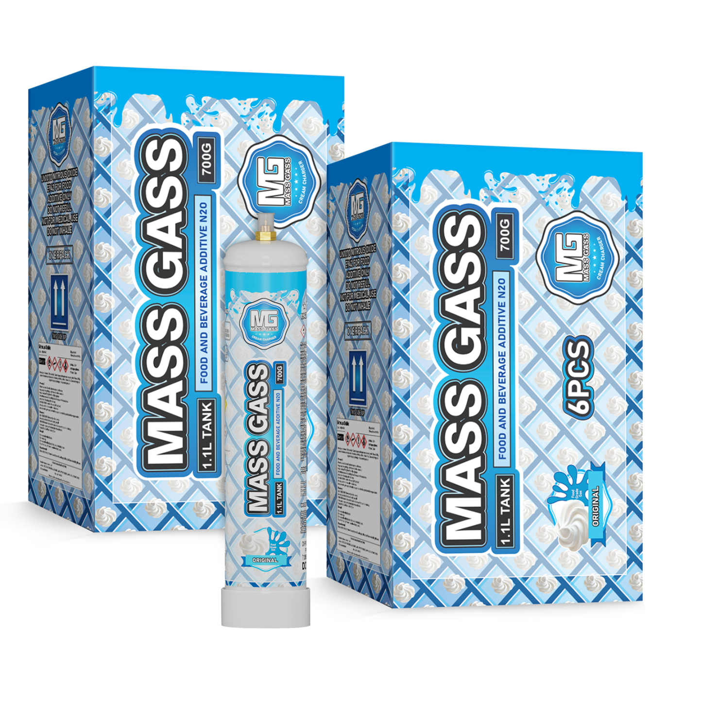 MassGass 1.1L/700g -Whipped Nitrous Oxide Cream Chargers Unflavored  · Professional Whipping · Smooth & Instant Results