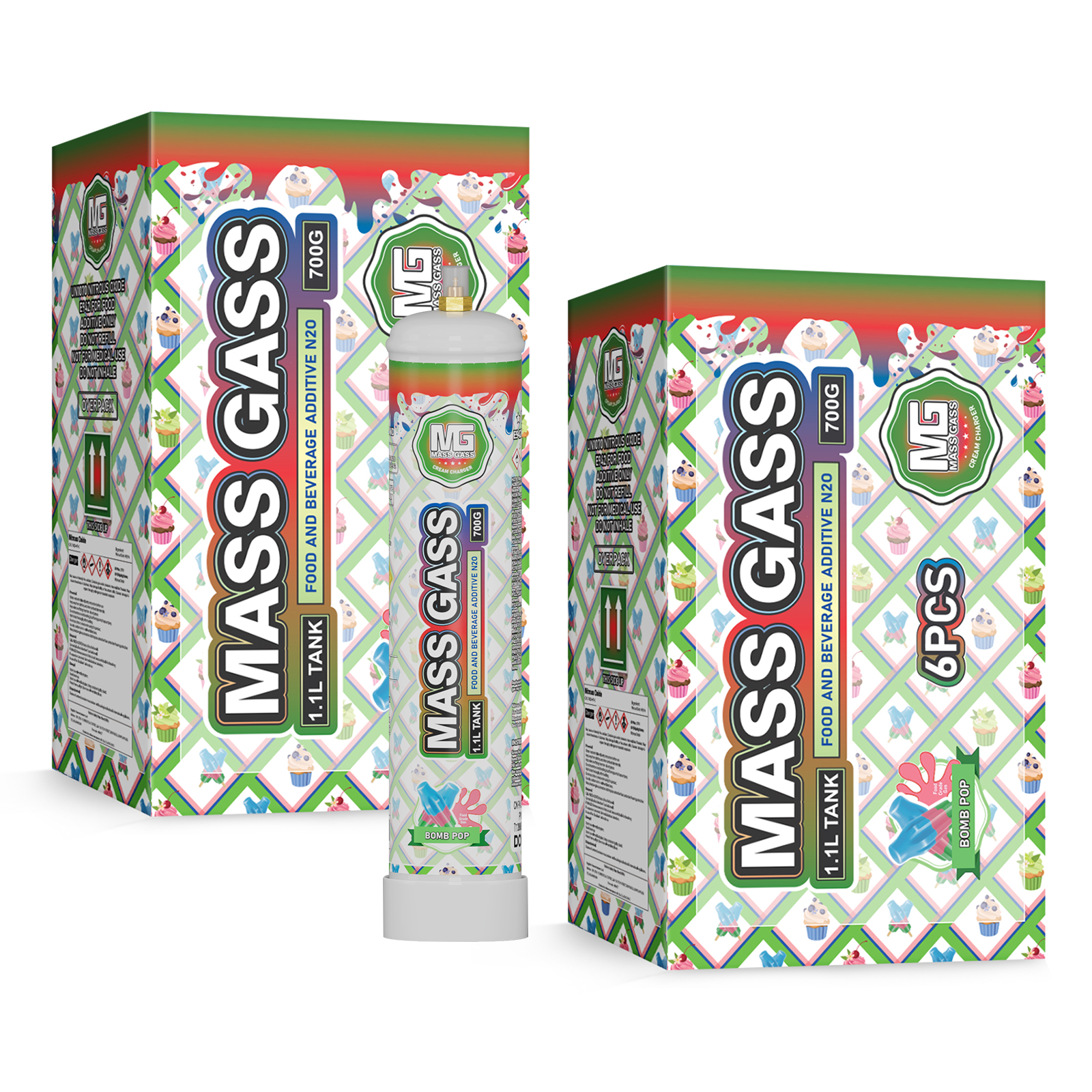 MassGass 1.1L/700g -Bombpop Flavor Whipped Nitrous Oxide Cream Chargers