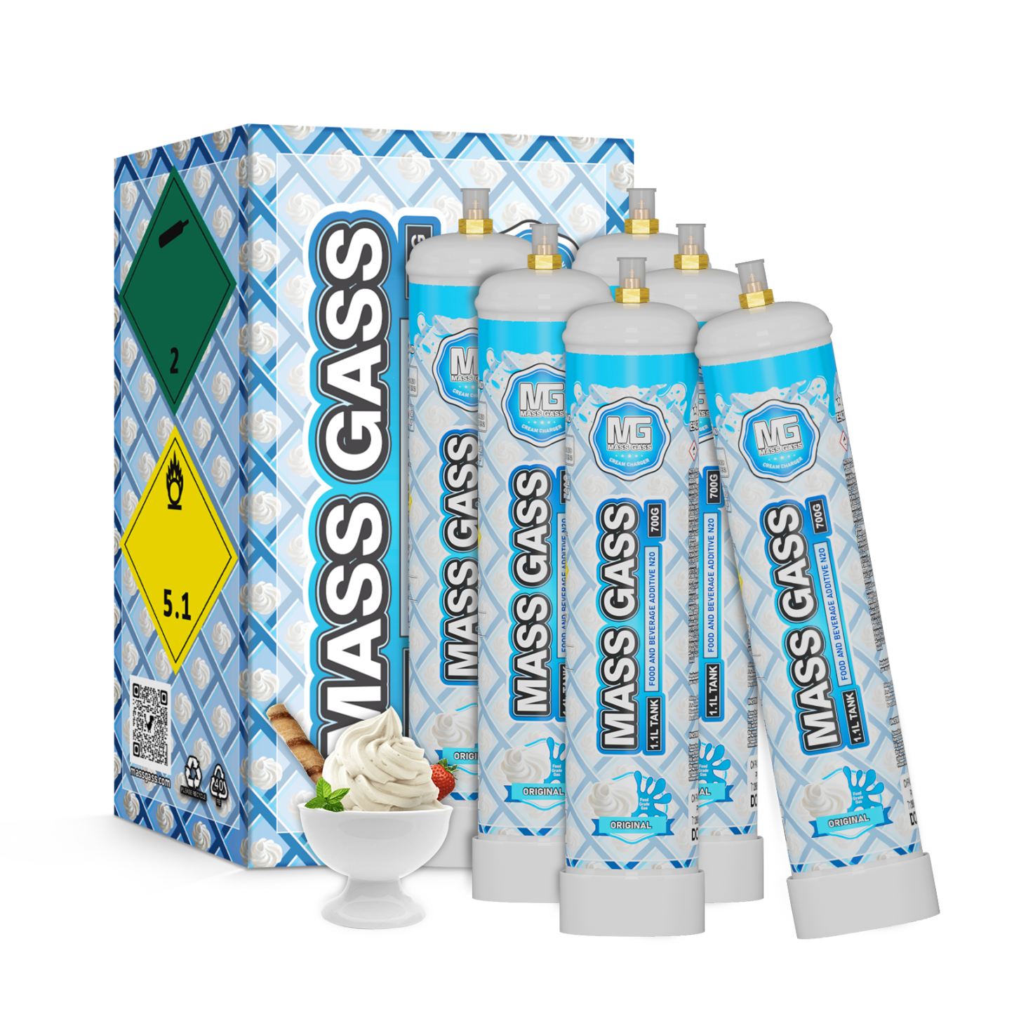 MassGass 1.1L/700g -Whipped Nitrous Oxide Cream Chargers Unflavored  · Professional Whipping · Smooth & Instant Results