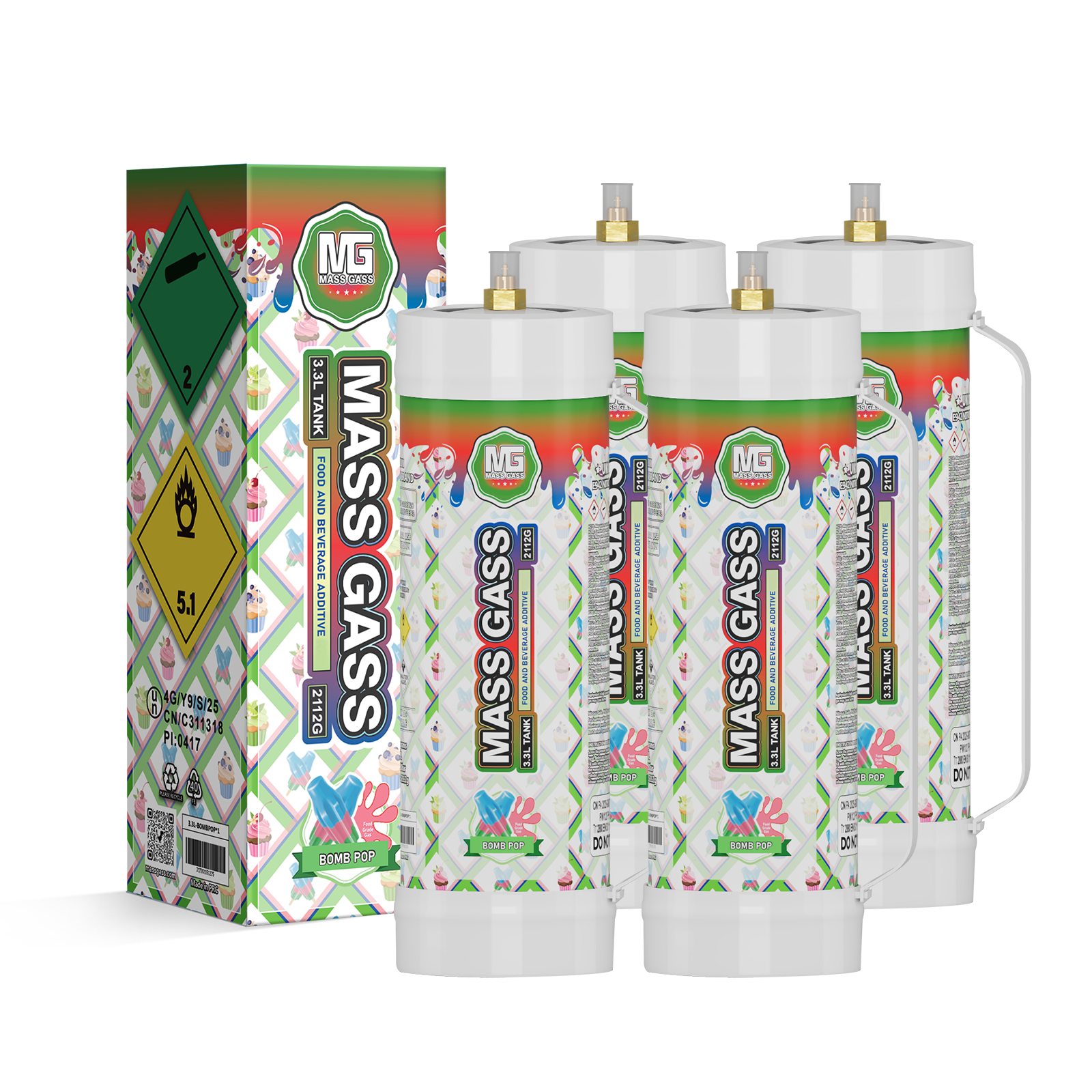 MassGass Bomb Pop Flavor Whipped Nitrous Oxide Cream Chargers