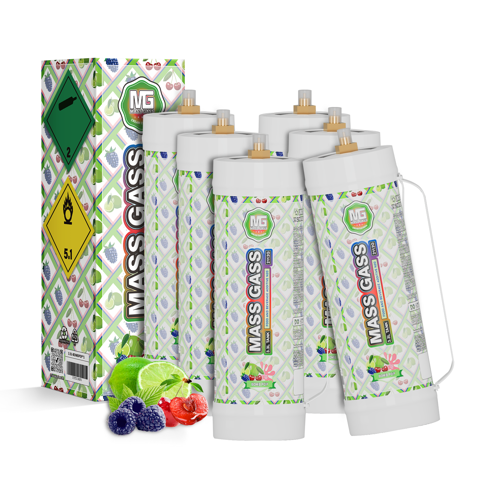 MassGass 3.3L/2112g -Bomb Pop Flavor Whipped Nitrous Oxide Cream Chargers-MassGass