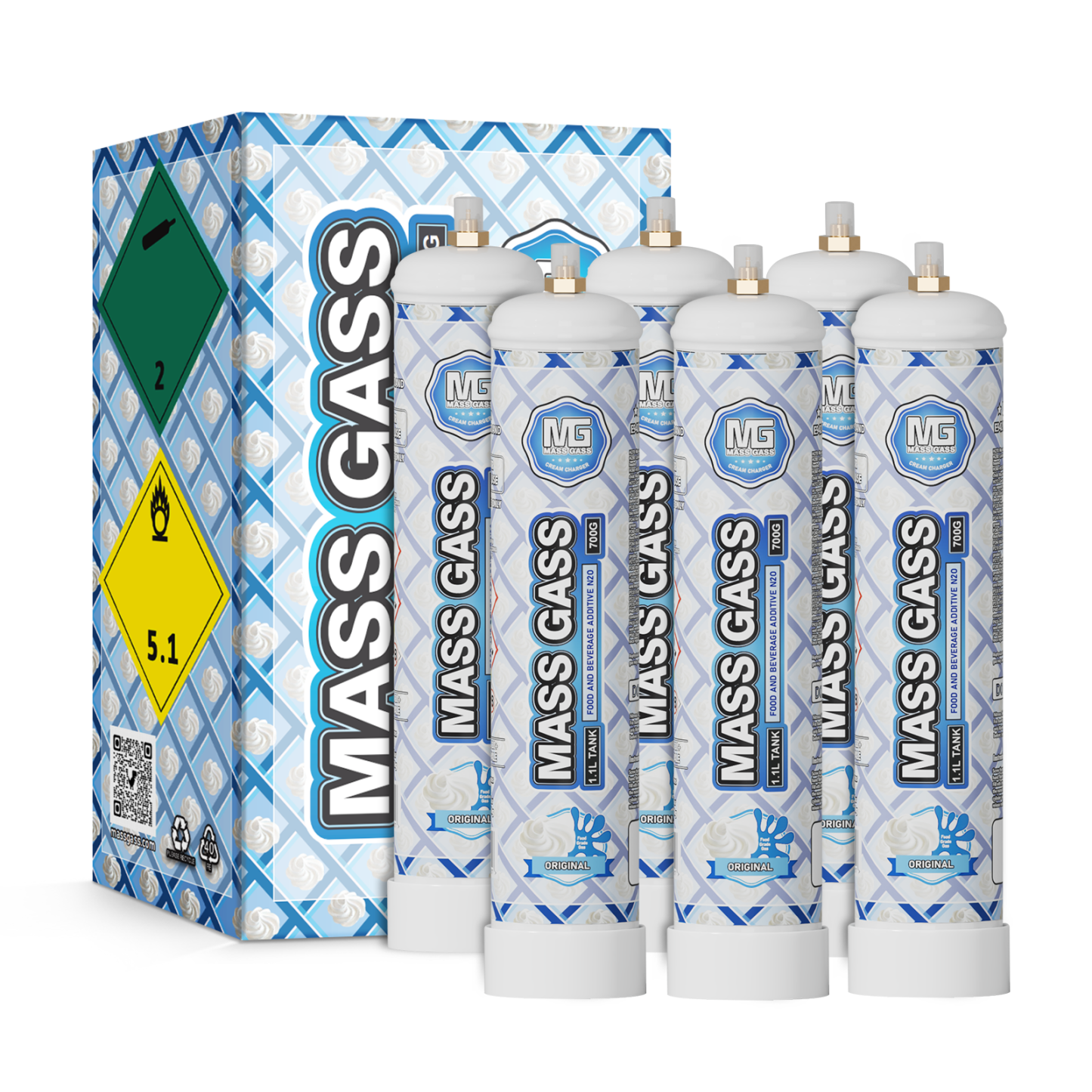 MassGass 1.1L/700g -Original Flavor Whipped Nitrous Oxide Cream Chargers-MassGass