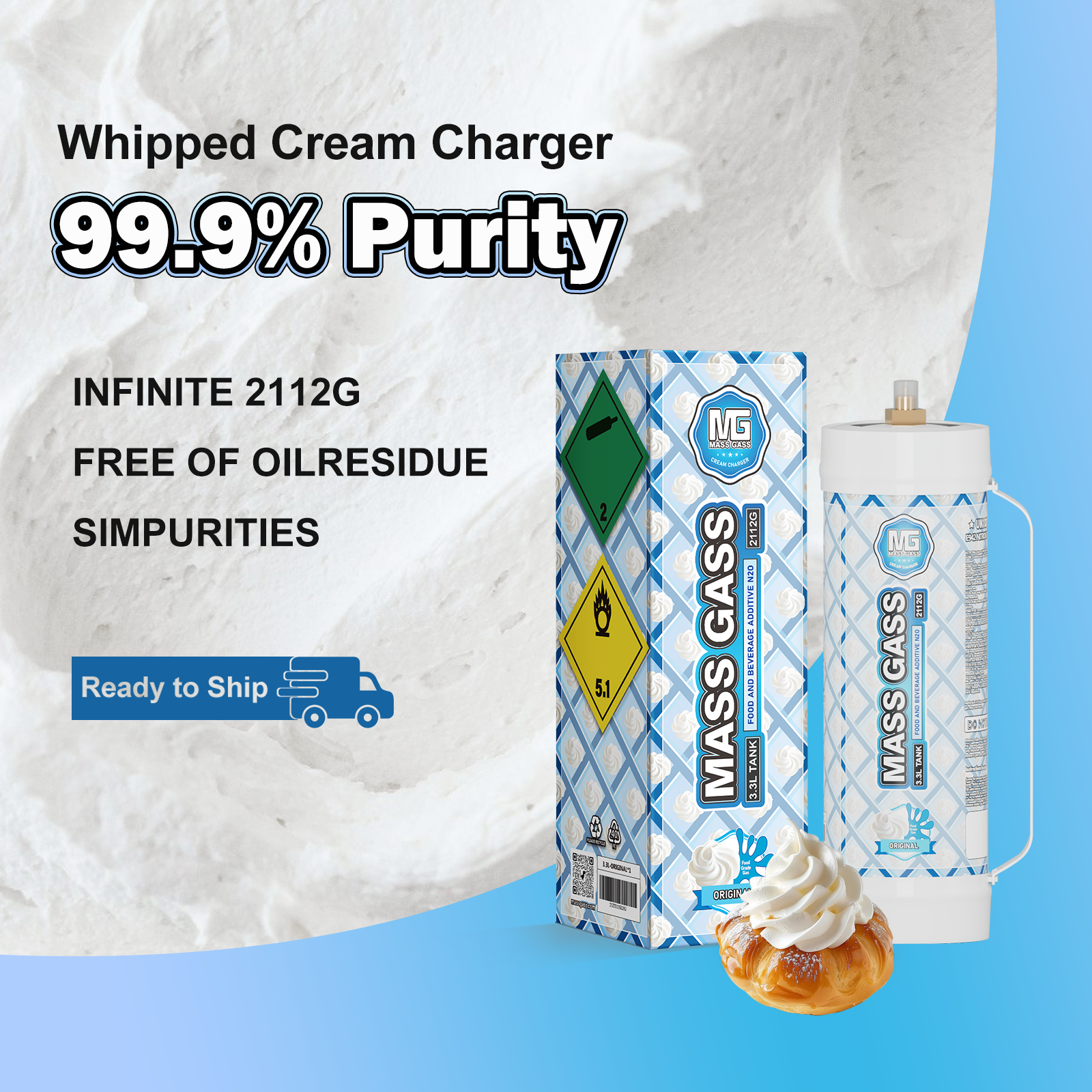 MassGass 3.3L/2112g -Original Flavor Whipped Nitrous Oxide Cream Chargers