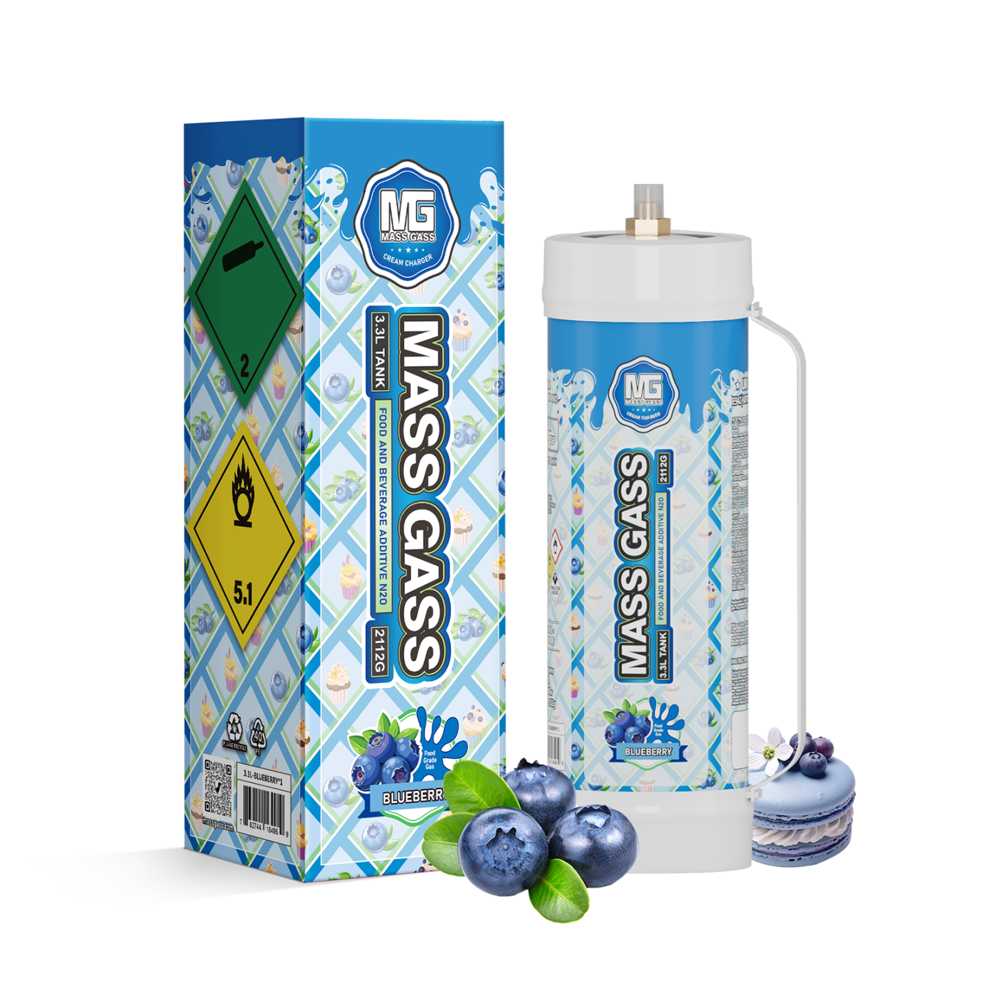MassGass 3.3L/2112g -Bluberry Flavor Whipped Cream Chargers