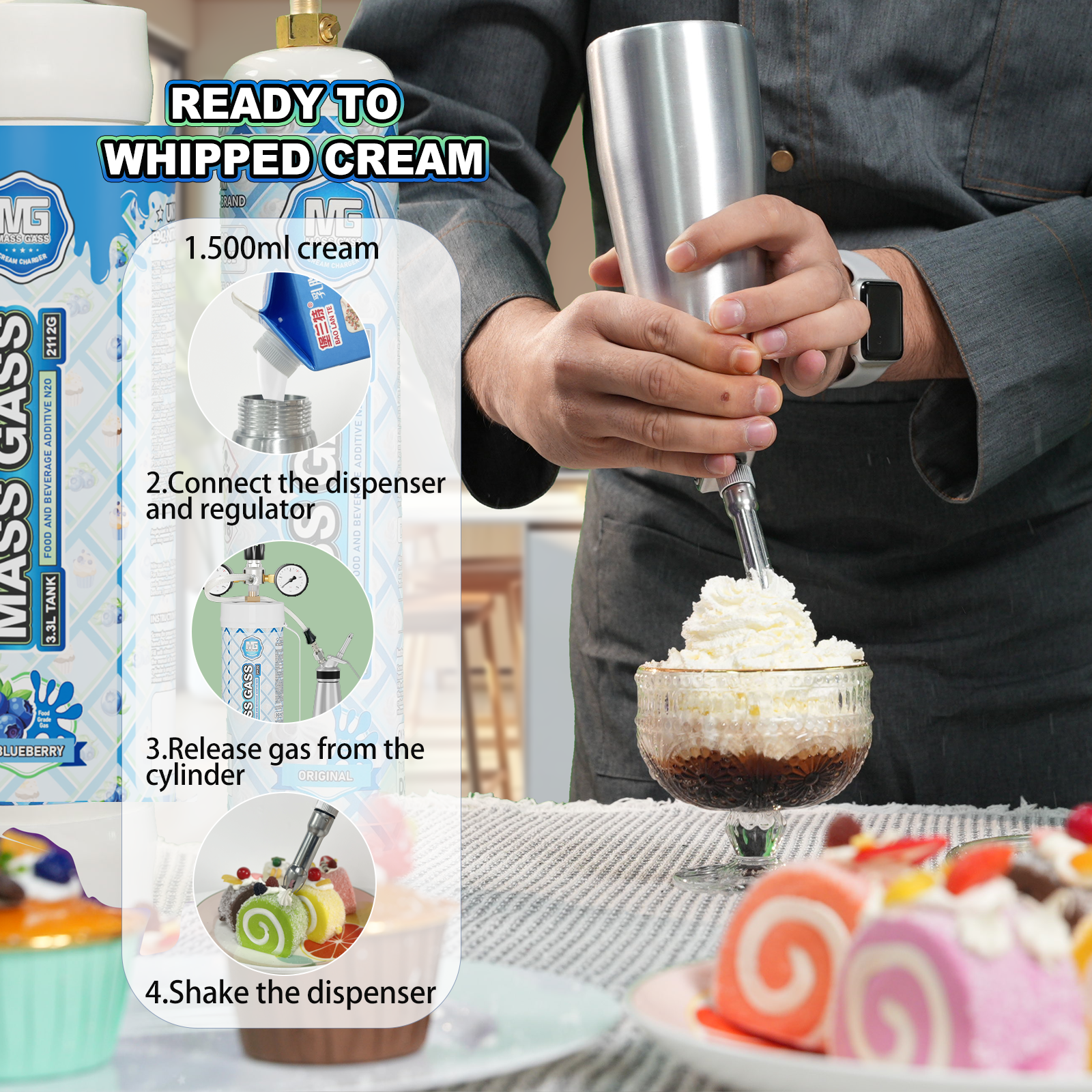 MassGass 3.3L/2112g -Bluberry Flavor Whipped Cream Chargers