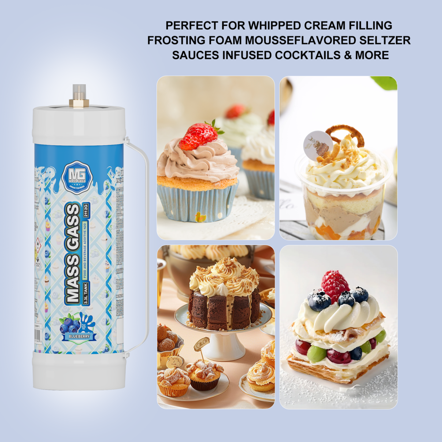MassGass 3.3L/2112g -Bluberry Flavor Whipped Cream Chargers