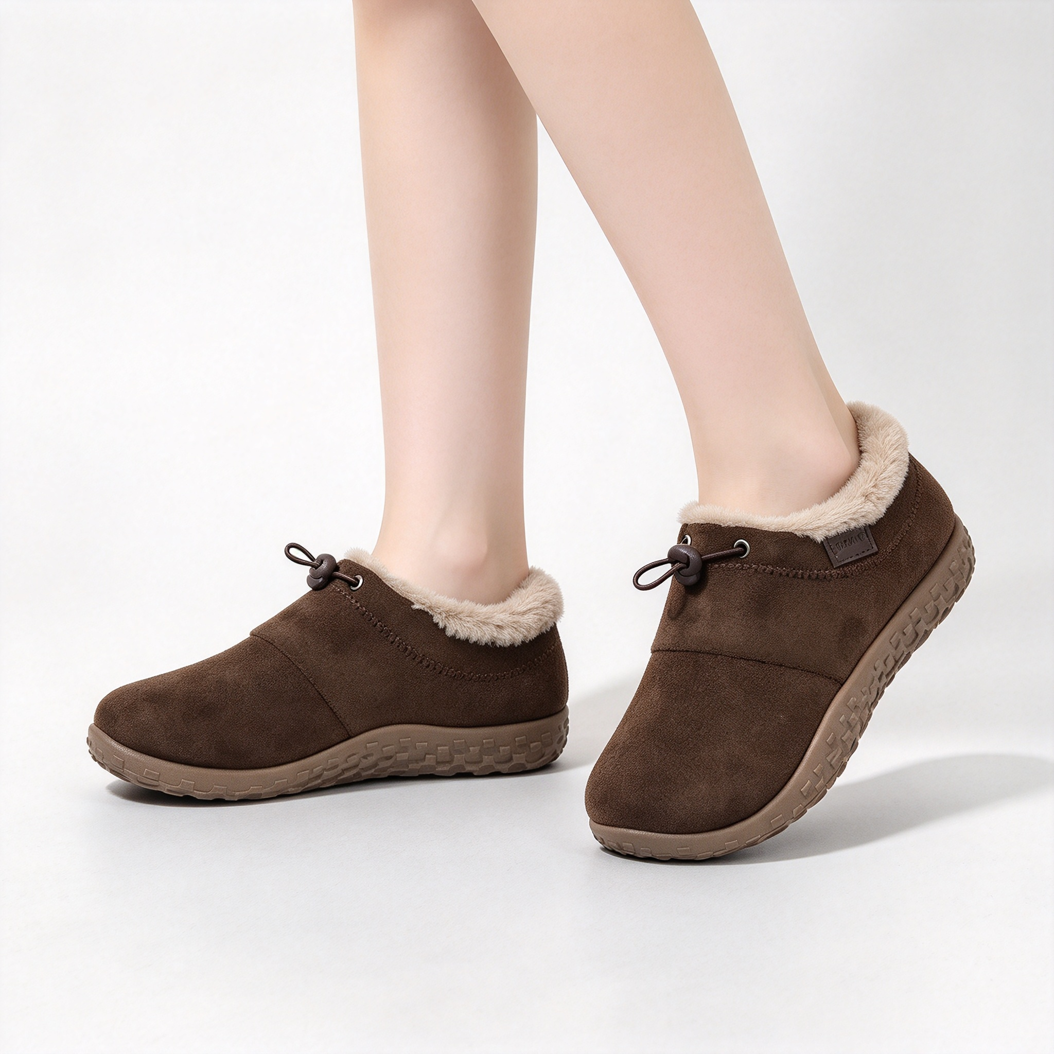 Warm Plush Lined Women’s Winter Shoes, Non-Slip Sole Suede Low-Cut Snow Booties for Daily Outdoor