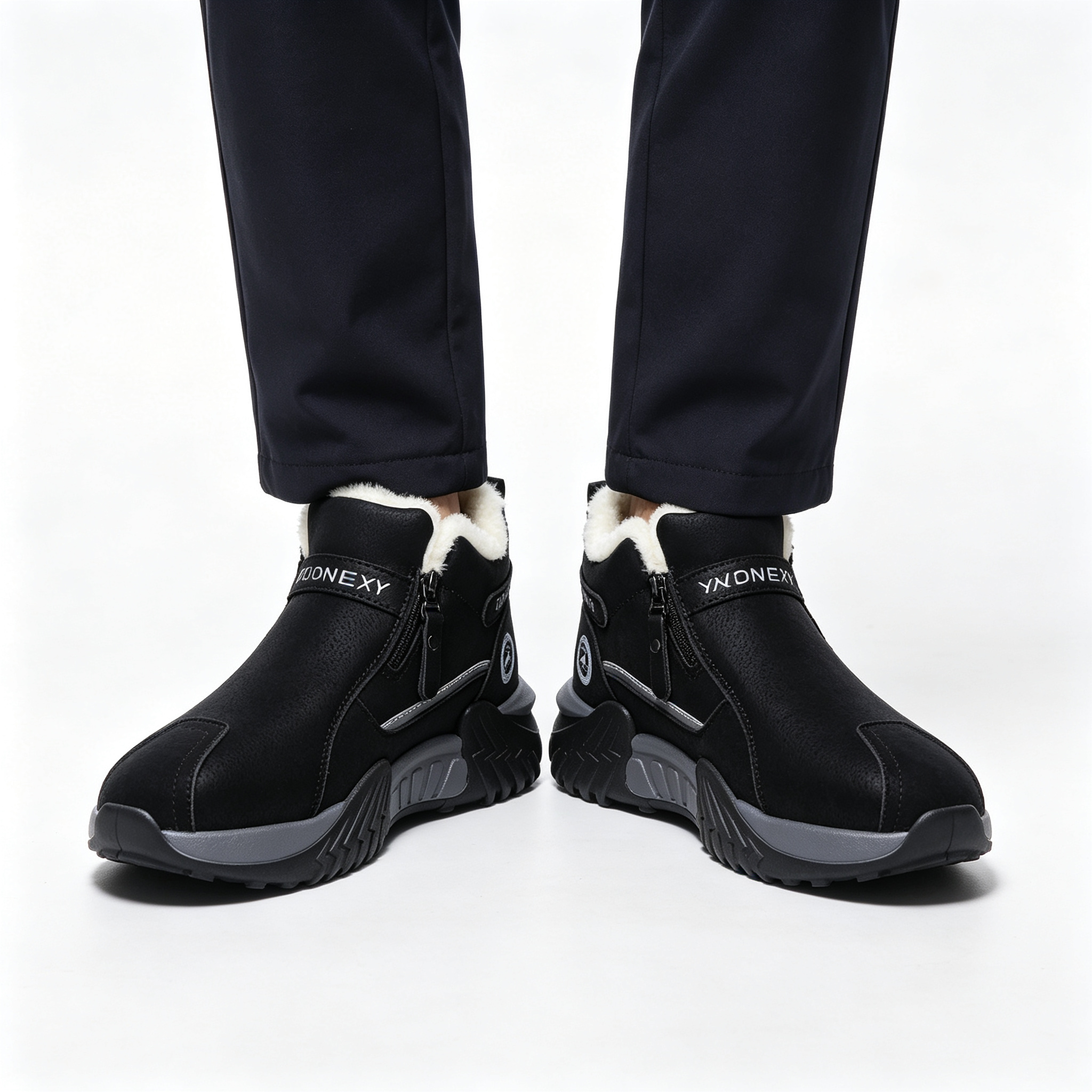 Men’s Fleece Lined Winter Ankle Boots, Side Zipper Warm Non-slip Outdoor Snow Boots
