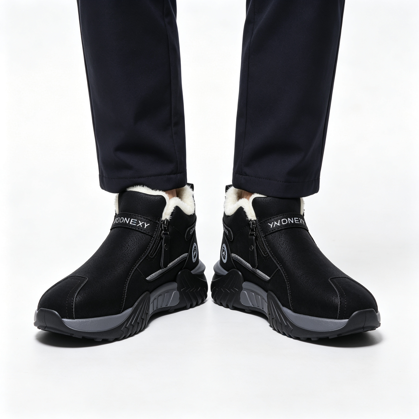 Men’s Fleece Lined Winter Ankle Boots, Side Zipper Warm Non-slip Outdoor Snow Boots