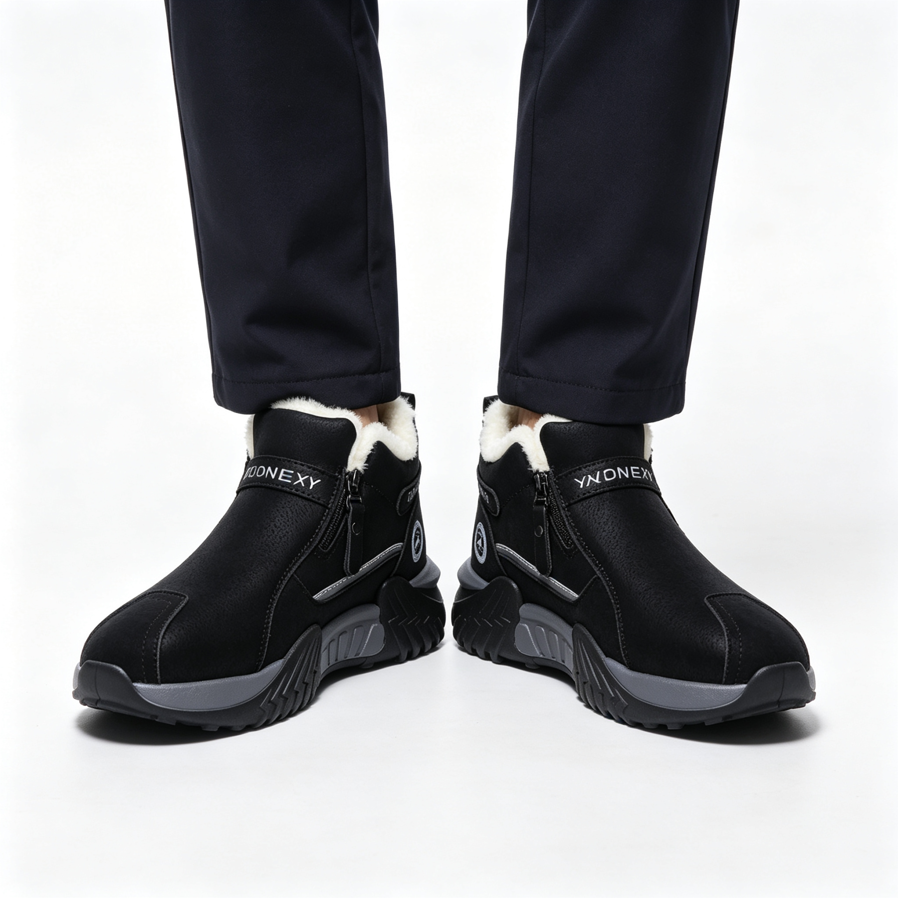 Men’s Fleece Lined Winter Ankle Boots, Side Zipper Warm Non-slip Outdoor Snow Boots