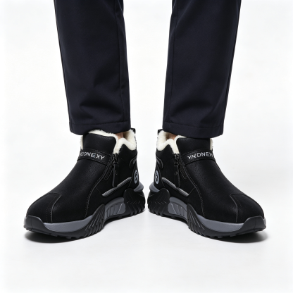Men’s Fleece Lined Winter Ankle Boots, Side Zipper Warm Non-slip Outdoor Snow Boots