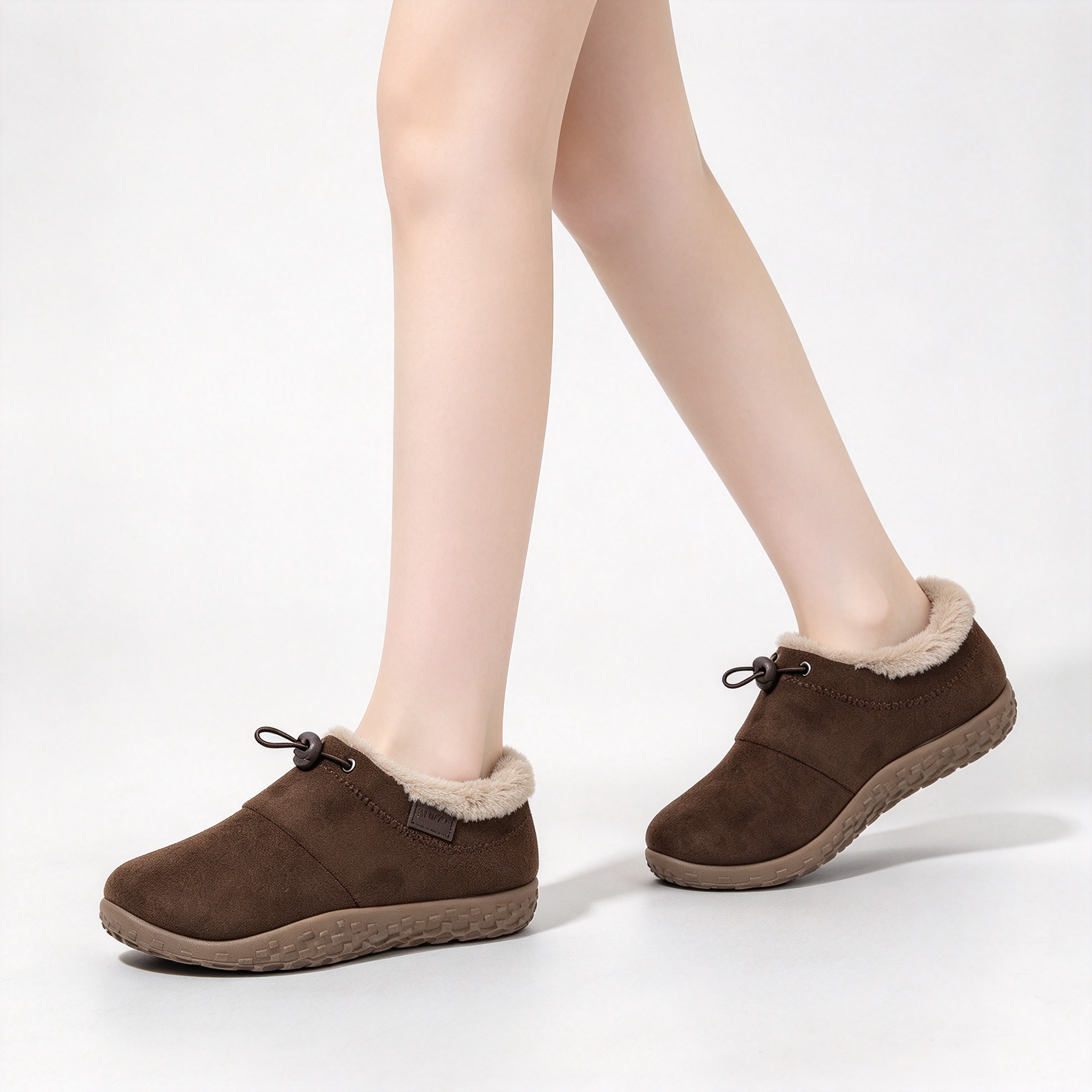 Warm Plush Lined Women’s Winter Shoes, Non-Slip Sole Suede Low-Cut Snow Booties for Daily Outdoor