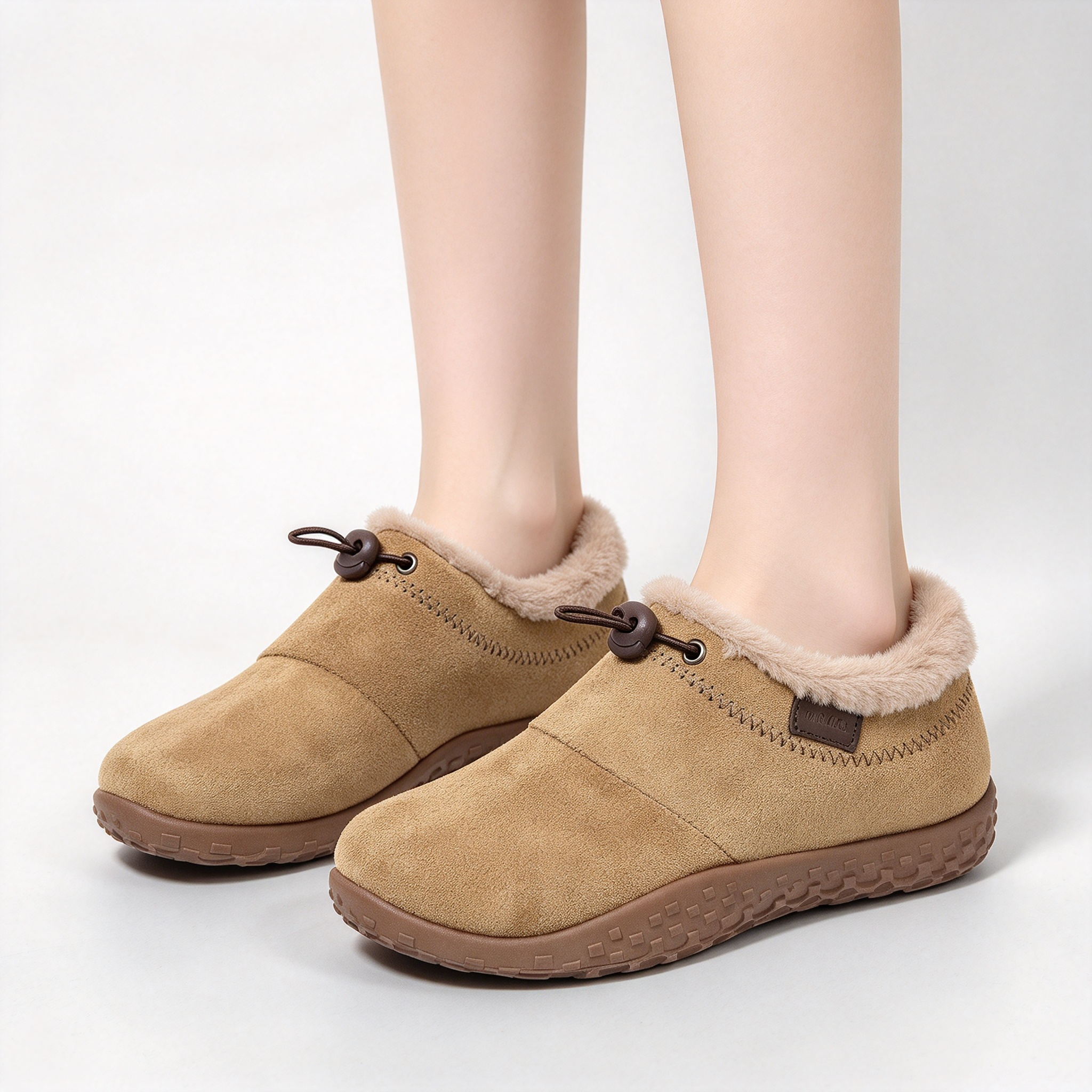 Warm Plush Lined Women’s Winter Shoes, Non-Slip Sole Suede Low-Cut Snow Booties for Daily Outdoor