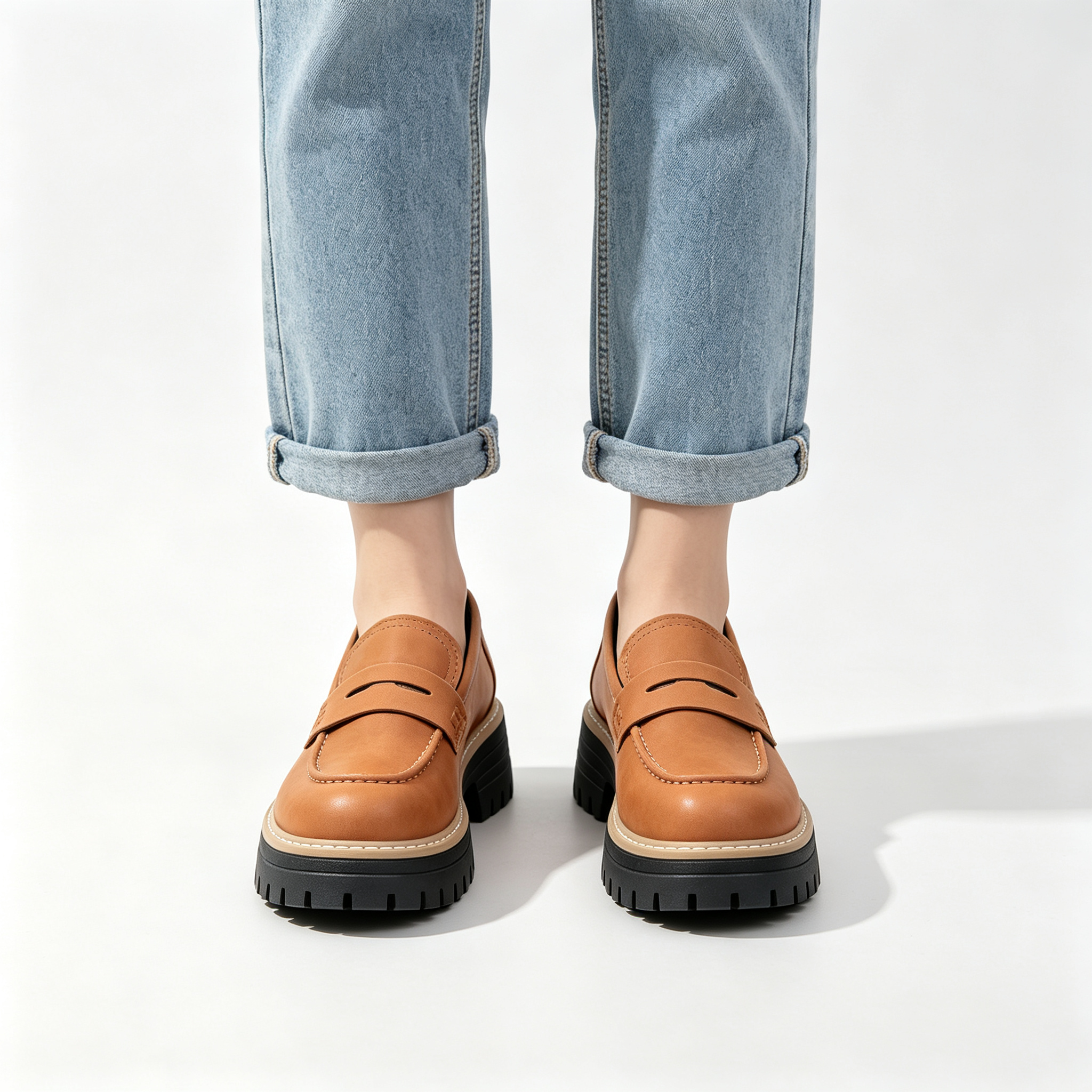 Chic Platform Lug Sole Women’s Loafers, Versatile Slip-On Shoes for Work & Daily Wear