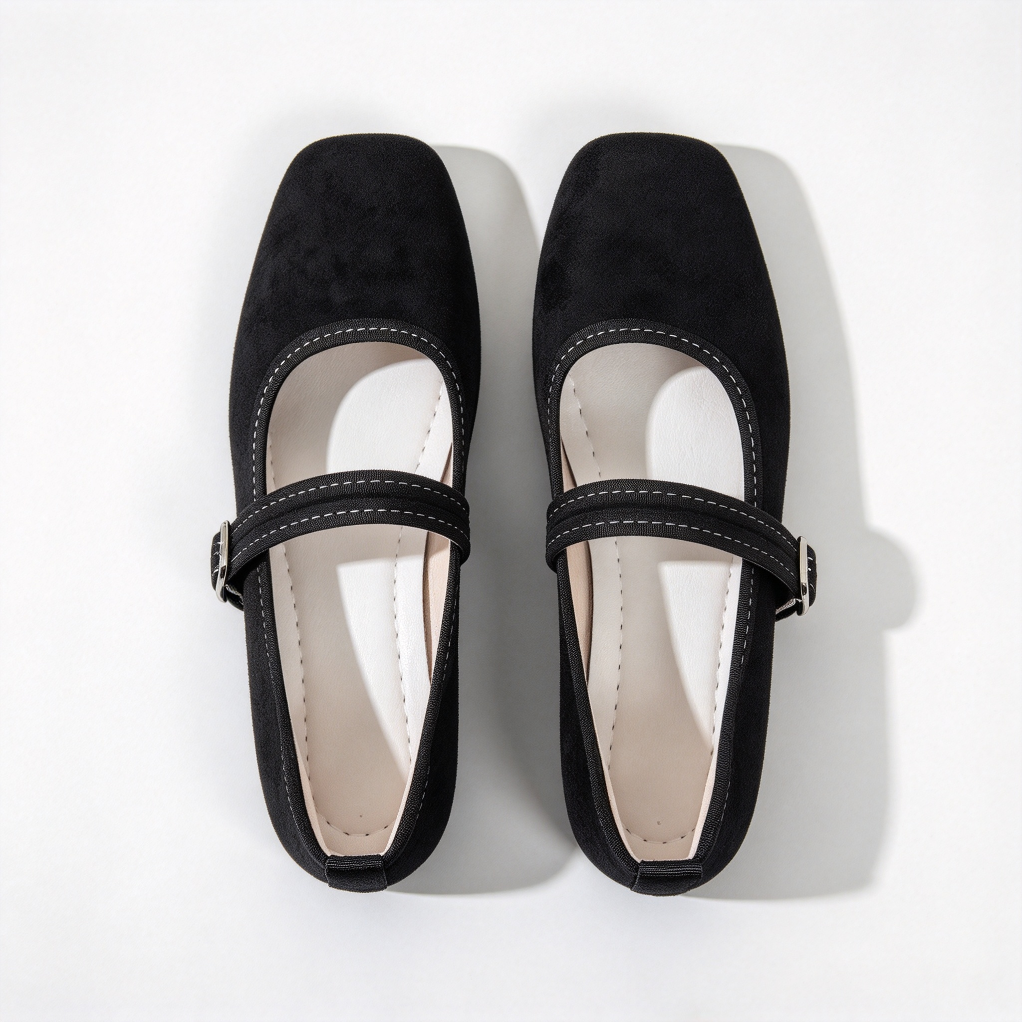 Women’s Soft Suede Mary Jane Flat Shoes, Elegant Square Toe with Adjustable Buckle Strap
