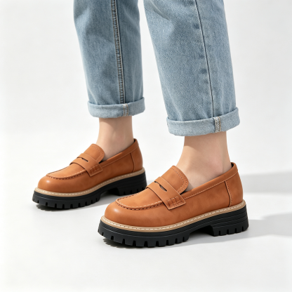 Chic Platform Lug Sole Women’s Loafers, Versatile Slip-On Shoes for Work & Daily Wear