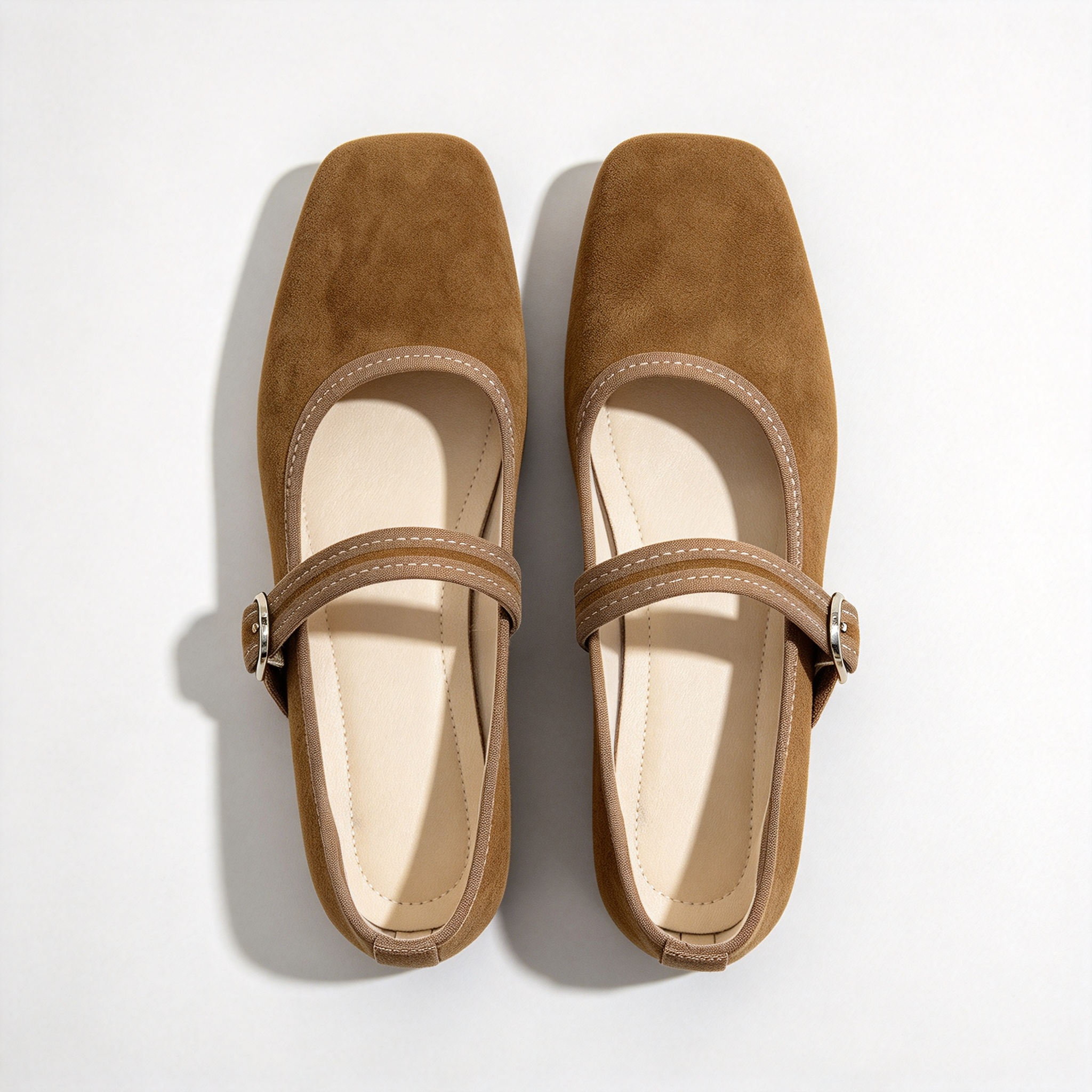 Women’s Soft Suede Mary Jane Flat Shoes, Elegant Square Toe with Adjustable Buckle Strap