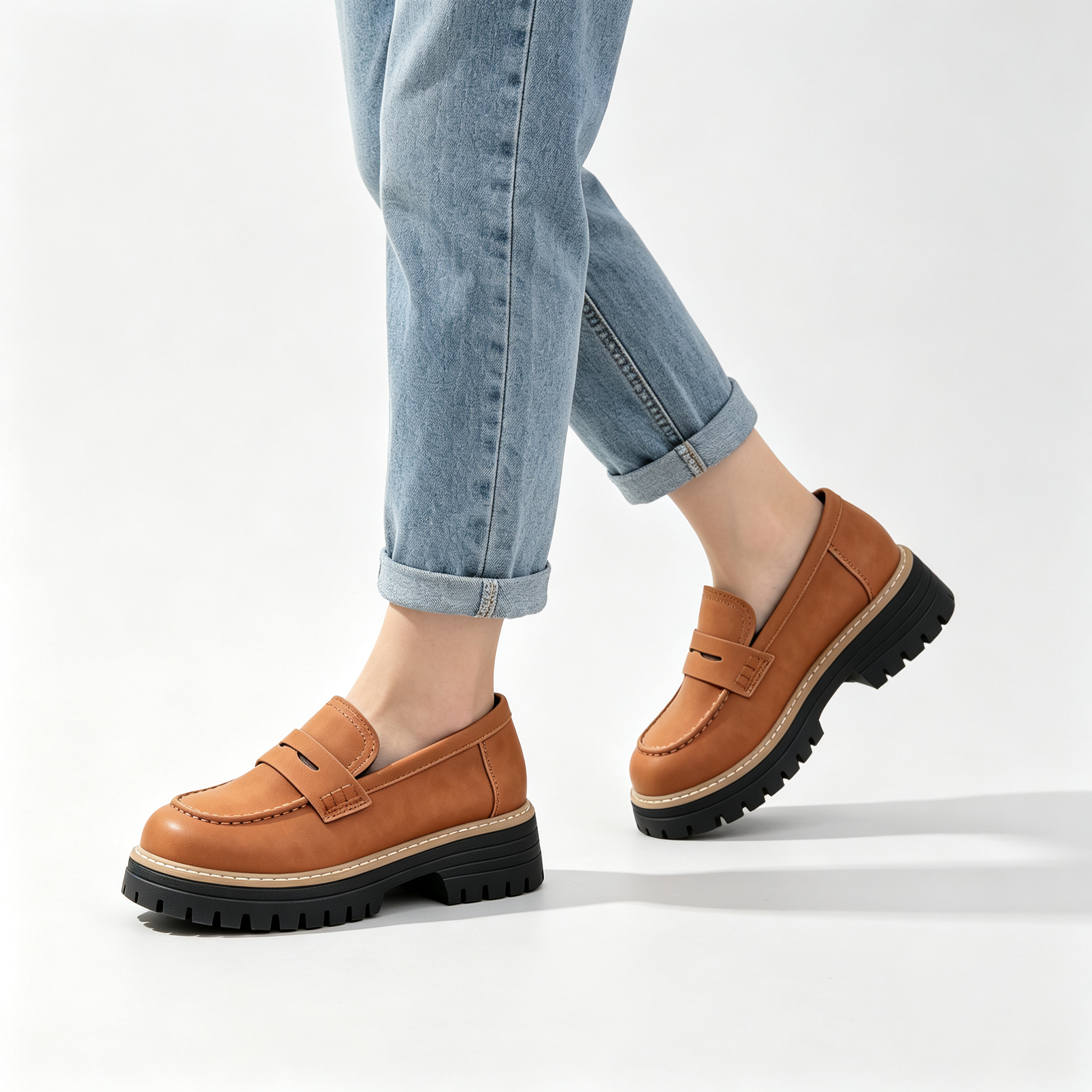 Chic Platform Lug Sole Women’s Loafers, Versatile Slip-On Shoes for Work & Daily Wear