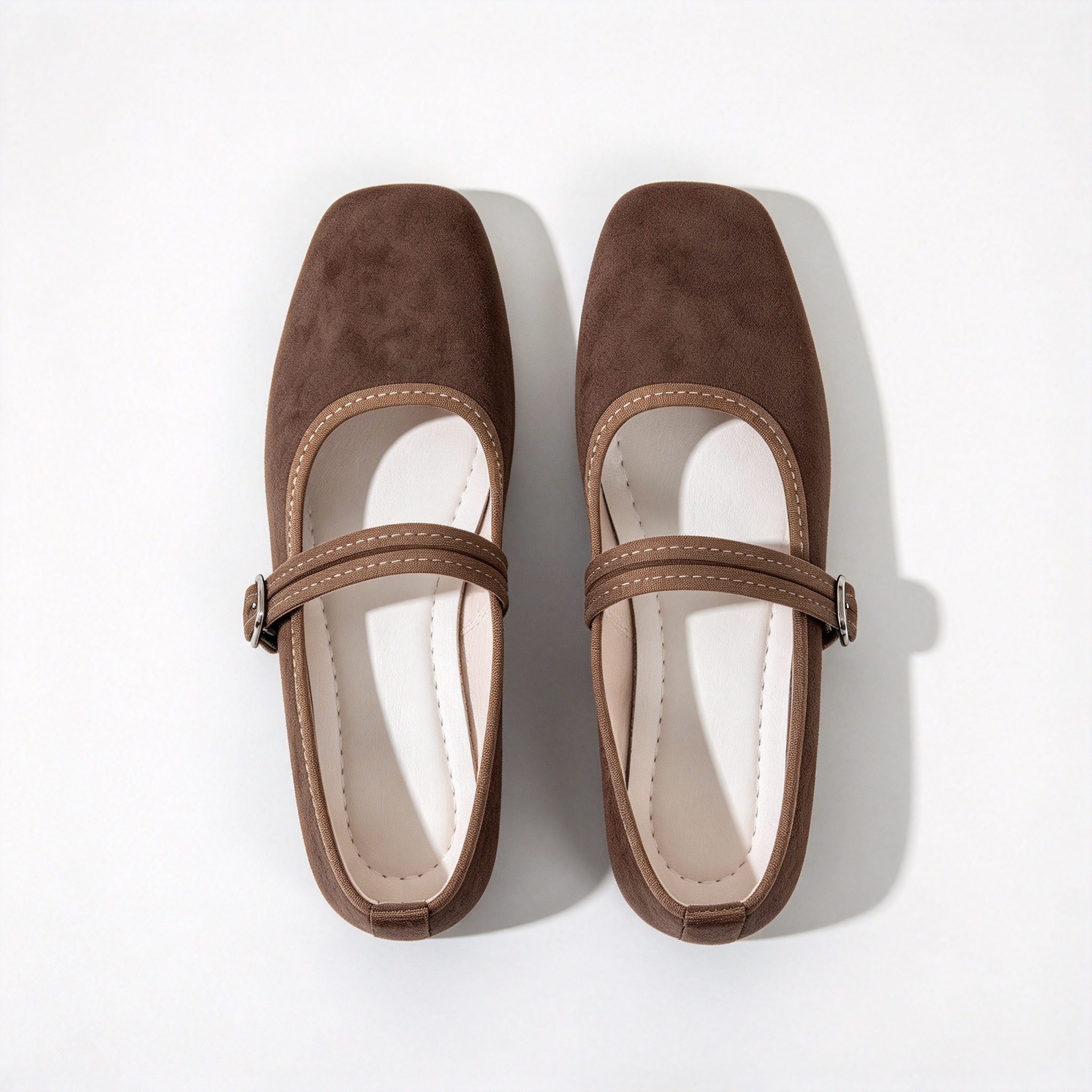 Women’s Soft Suede Mary Jane Flat Shoes, Elegant Square Toe with Adjustable Buckle Strap