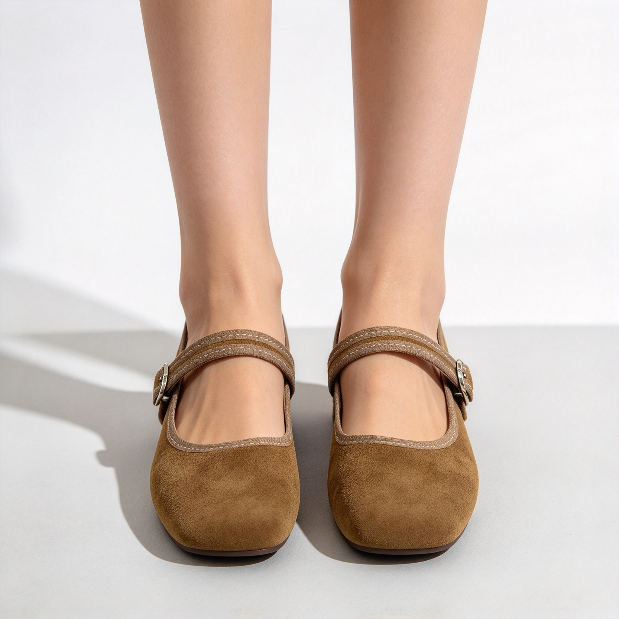 Women’s Soft Suede Mary Jane Flat Shoes, Elegant Square Toe with Adjustable Buckle Strap