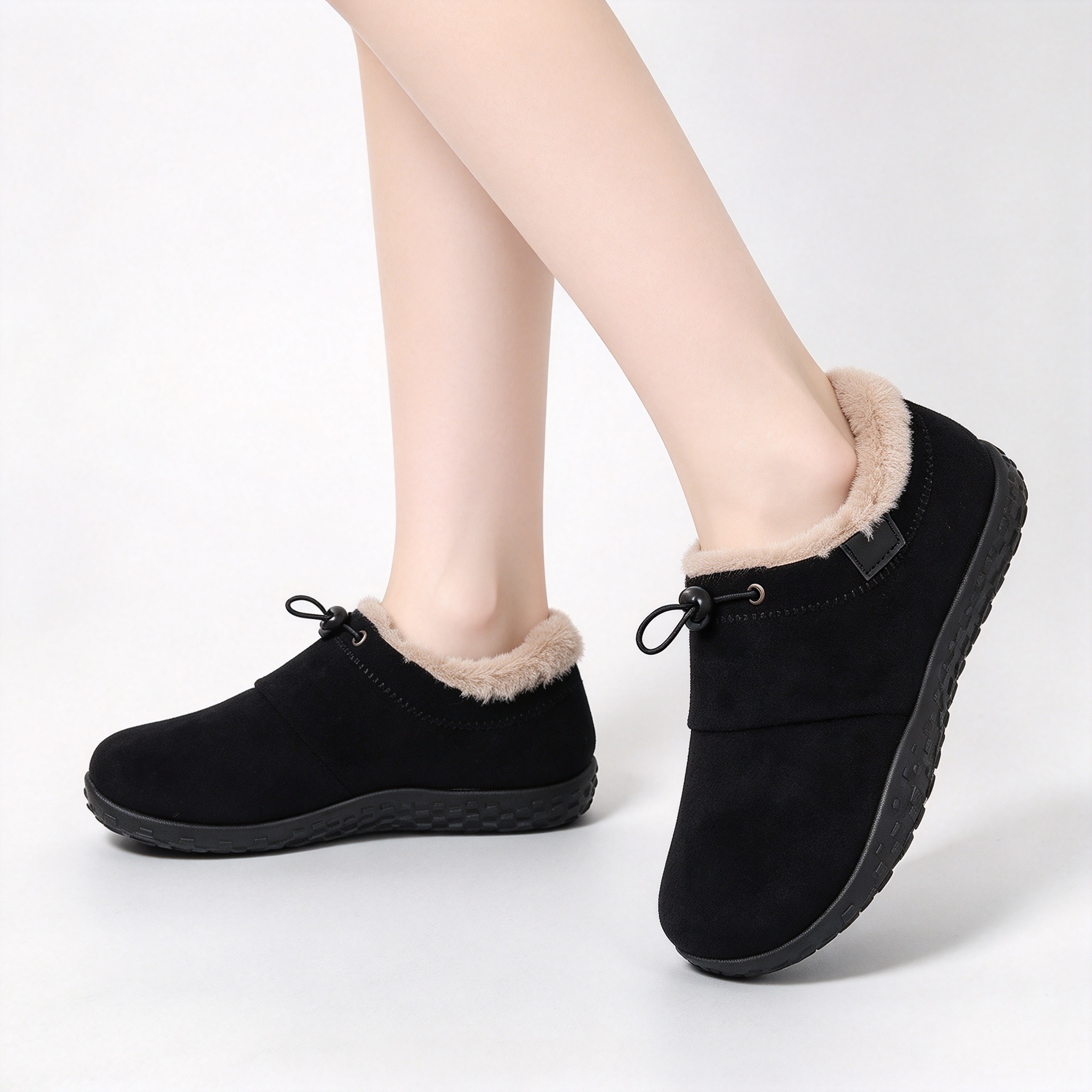 Warm Plush Lined Women’s Winter Shoes, Non-Slip Sole Suede Low-Cut Snow Booties for Daily Outdoor