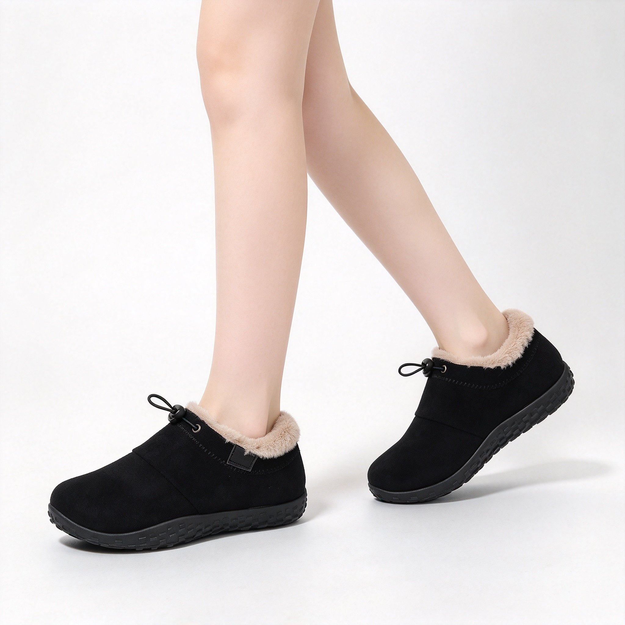 Warm Plush Lined Women’s Winter Shoes, Non-Slip Sole Suede Low-Cut Snow Booties for Daily Outdoor