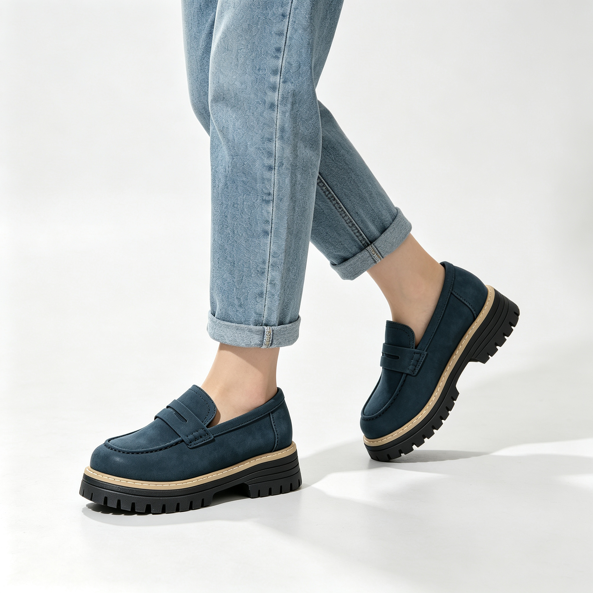 Chic Platform Lug Sole Women’s Loafers, Versatile Slip-On Shoes for Work & Daily Wear