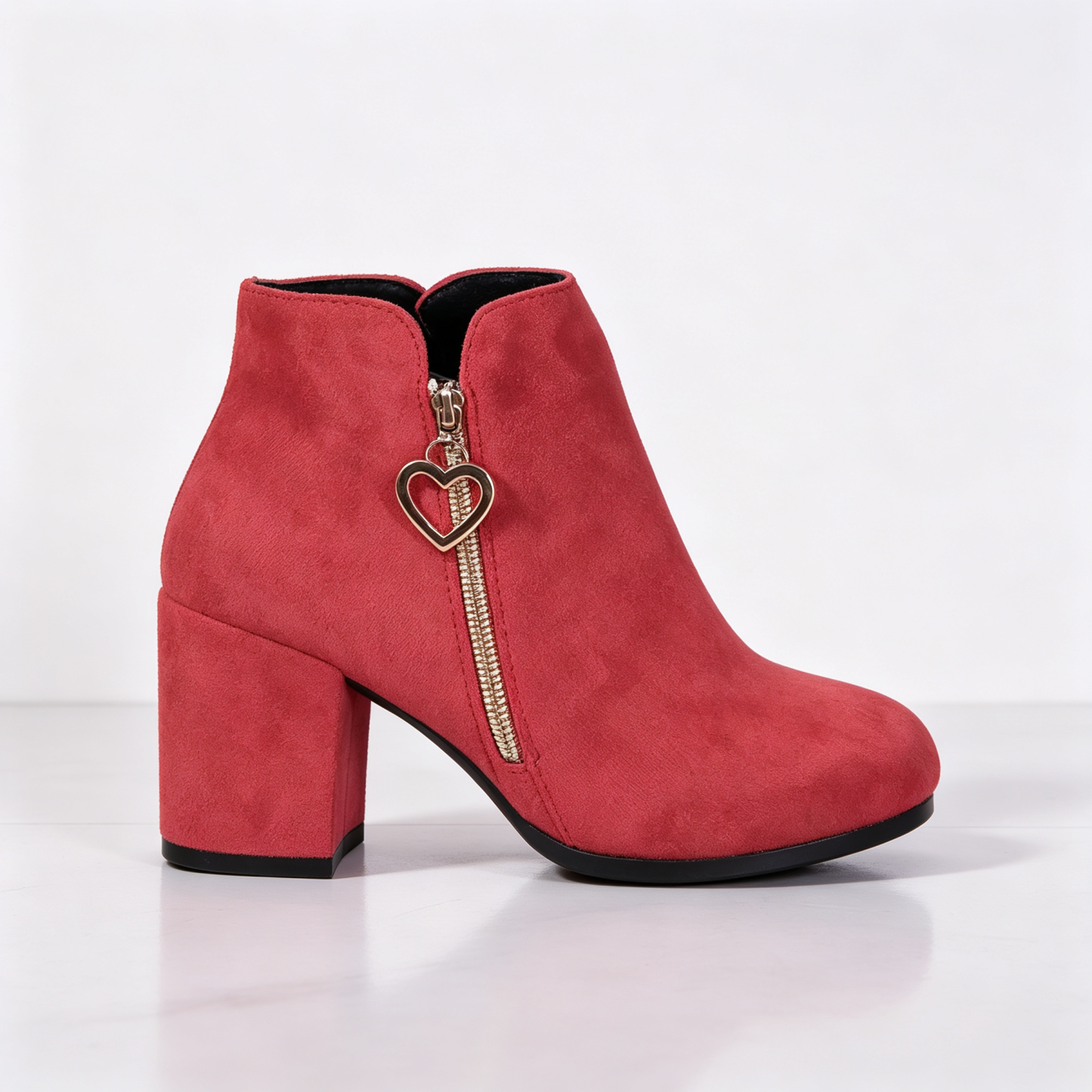 Elegant Side Zip Short Boots with Heart‑Shaped Metal Zipper Pull