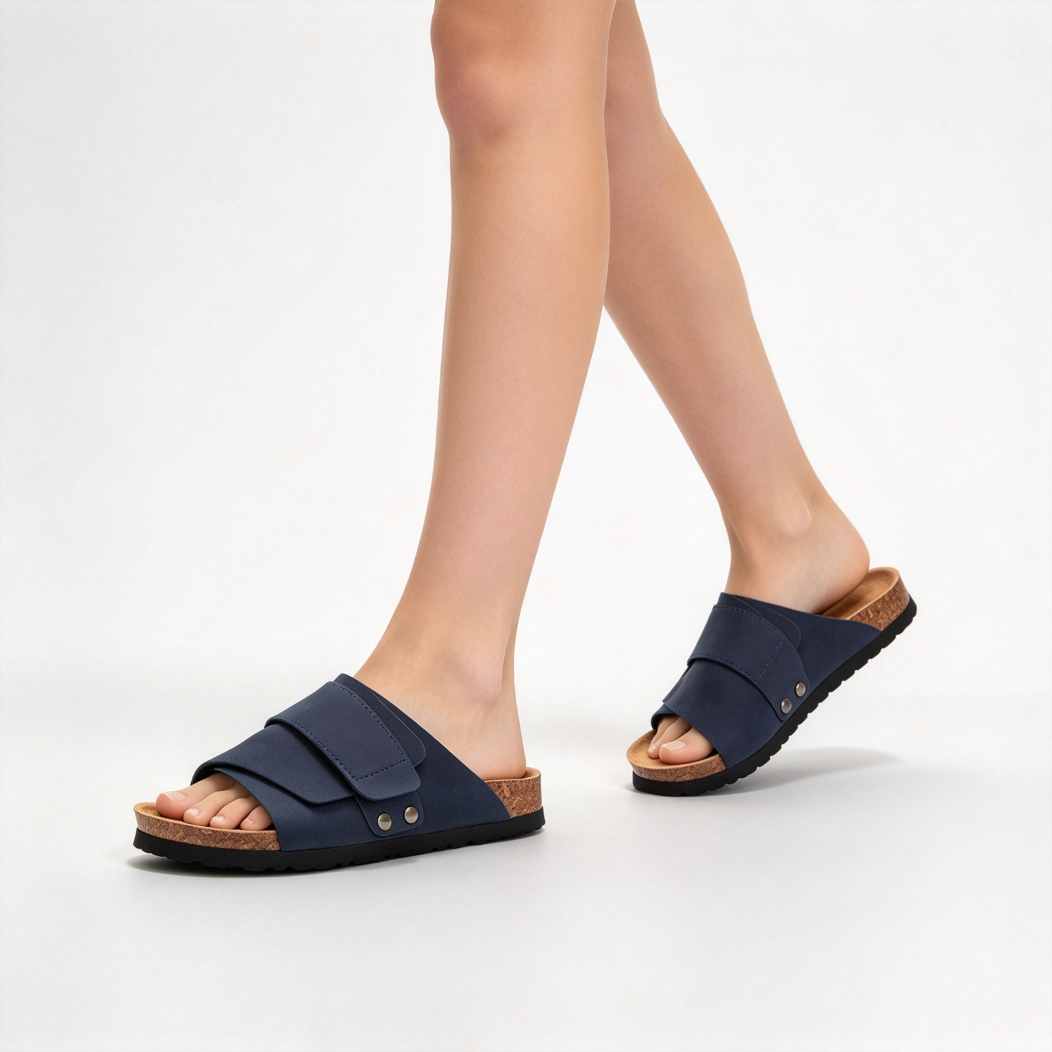 Premium Women’s Cork Footbed Slides with Dual Adjustable Straps for Daily Wear