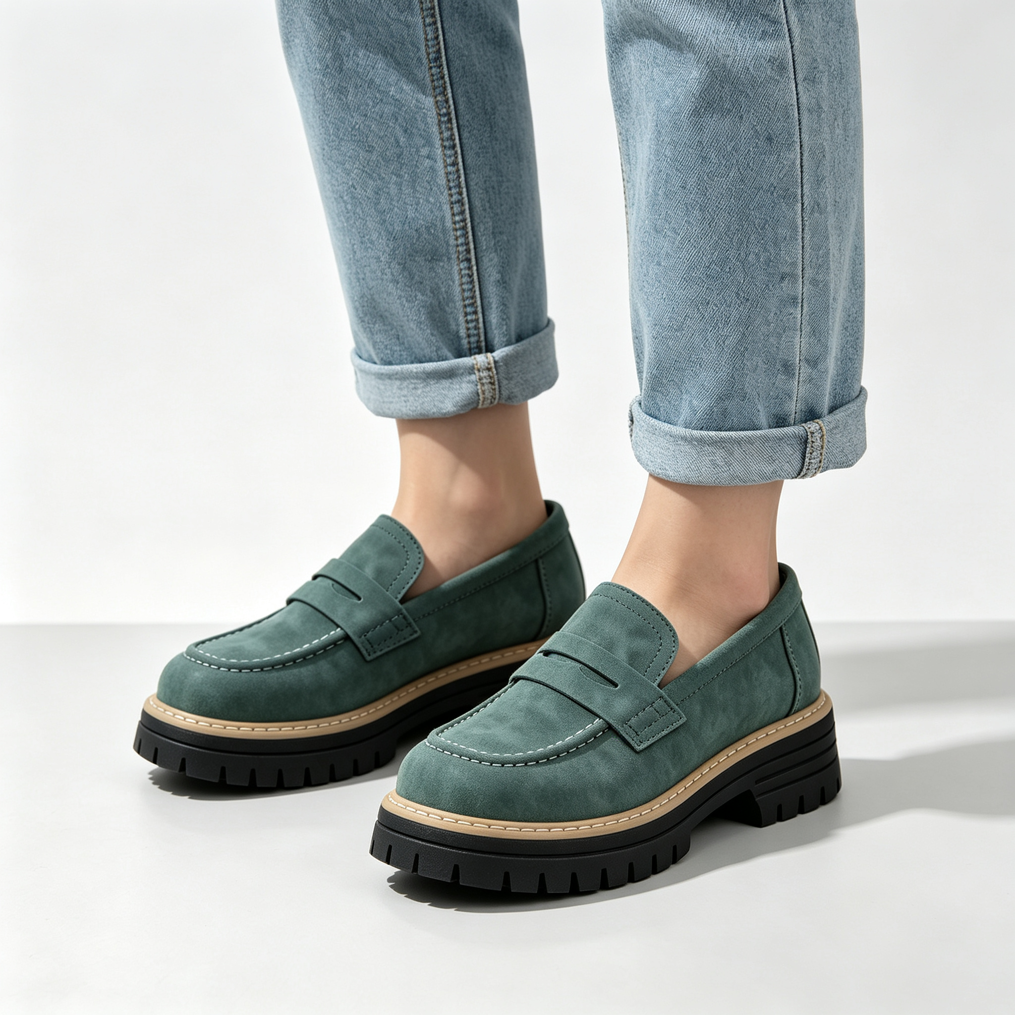 Chic Platform Lug Sole Women’s Loafers, Versatile Slip-On Shoes for Work & Daily Wear