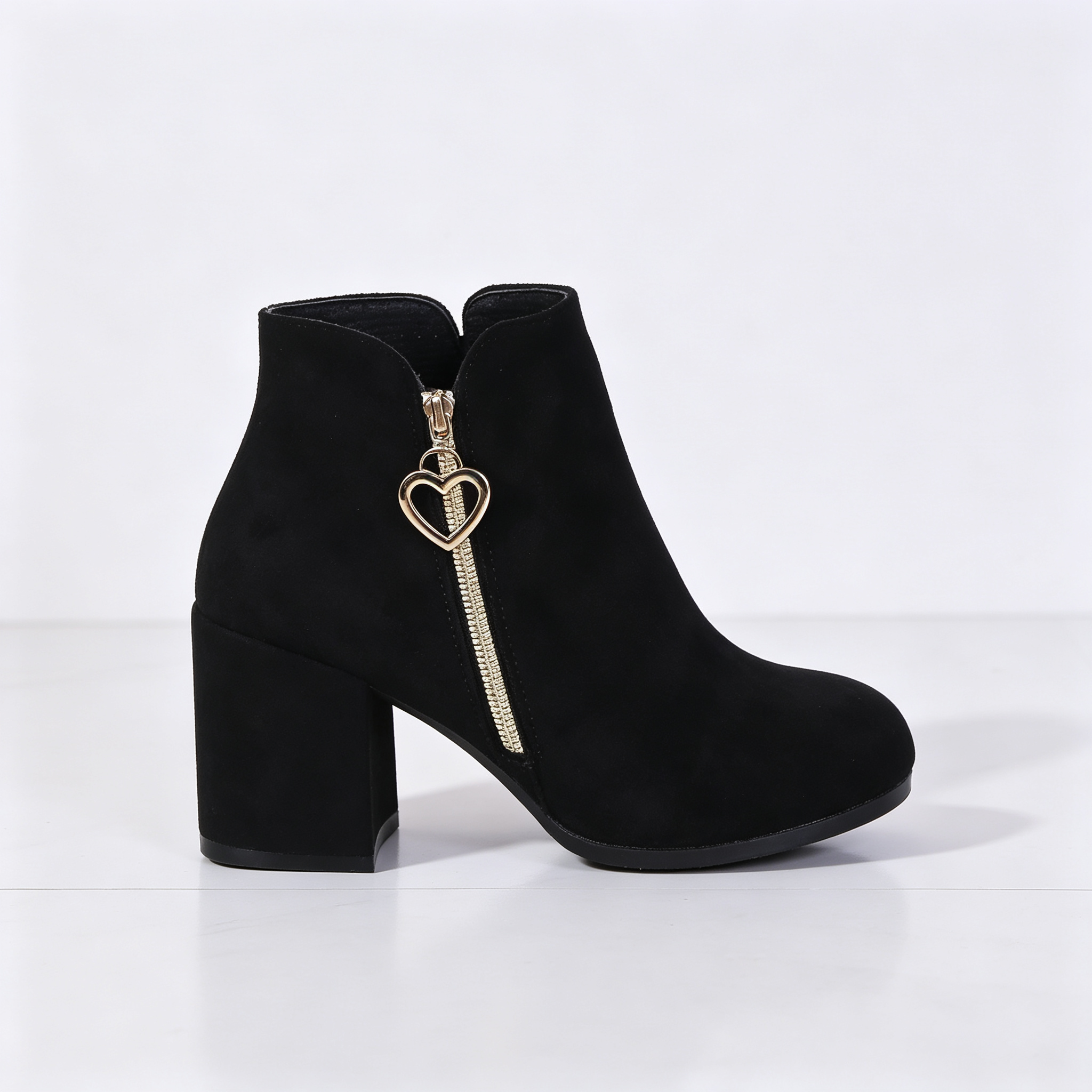 Elegant Side Zip Short Boots with Heart‑Shaped Metal Zipper Pull