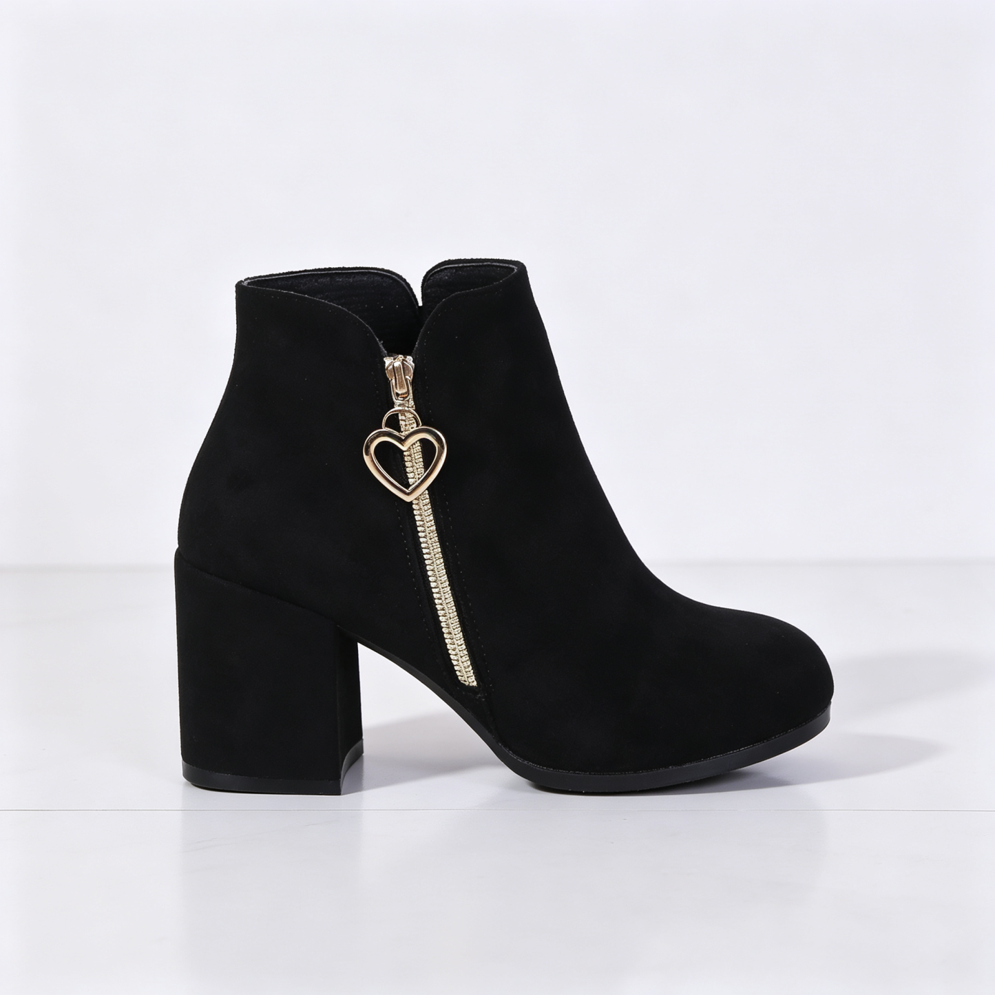 Elegant Side Zip Short Boots with Heart‑Shaped Metal Zipper Pull