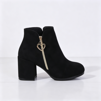 Elegant Side Zip Short Boots with Heart‑Shaped Metal Zipper Pull