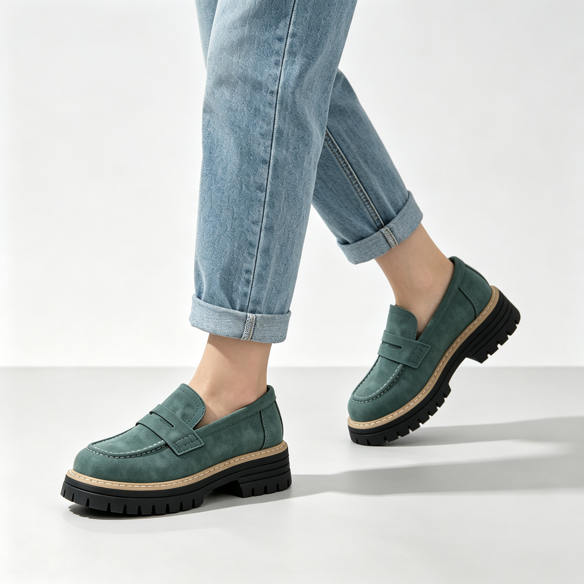 Chic Platform Lug Sole Women’s Loafers, Versatile Slip-On Shoes for Work & Daily Wear