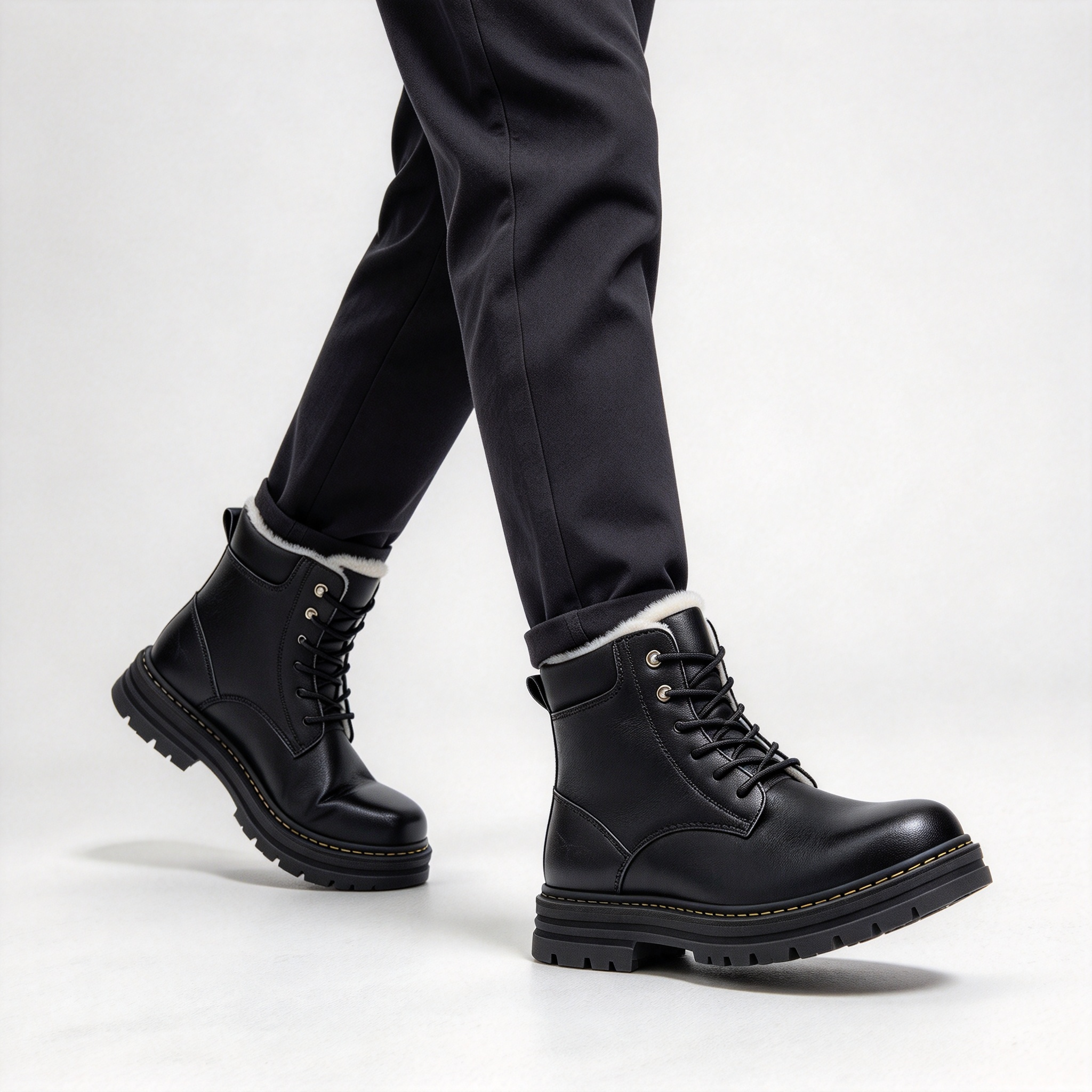 Premium Vintage Leather Men’s Winter Boots, Plush Fleece Inside Lace-up Combat Boots