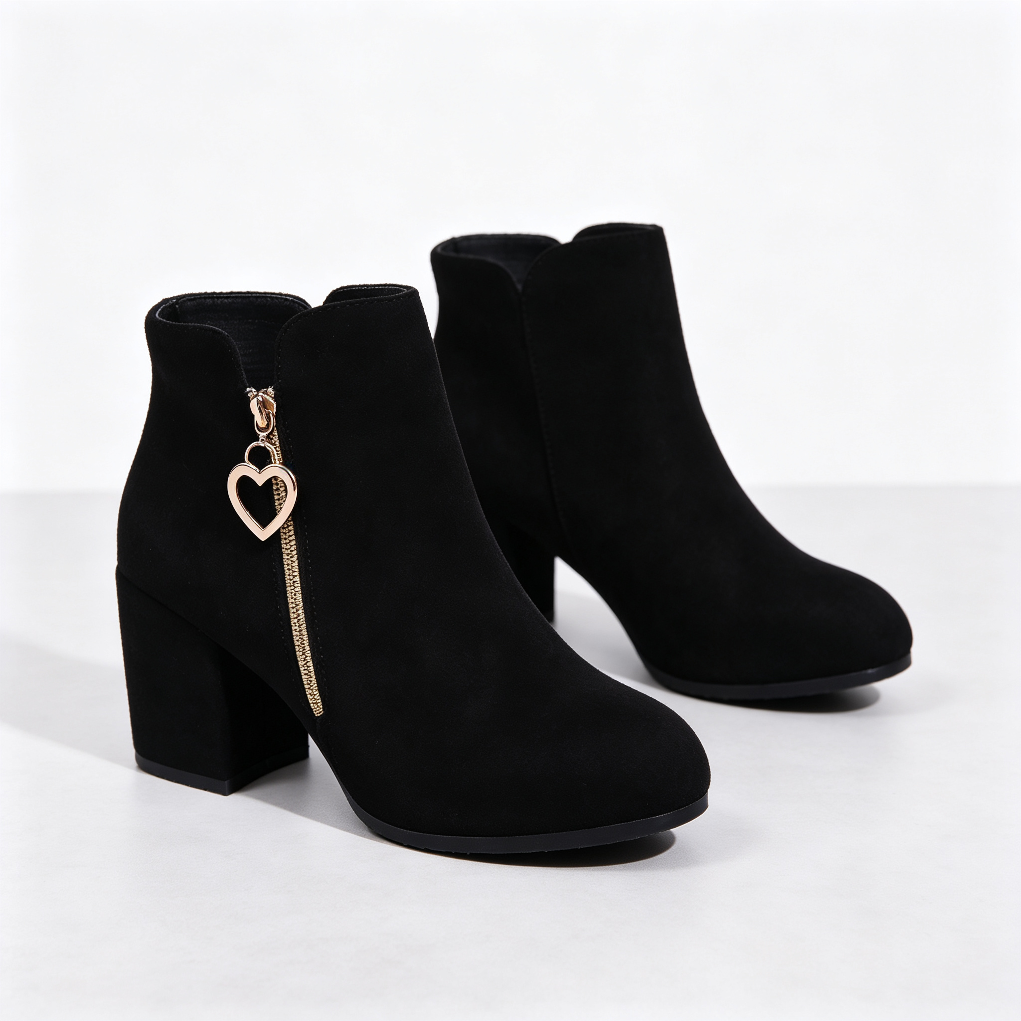 Elegant Side Zip Short Boots with Heart‑Shaped Metal Zipper Pull