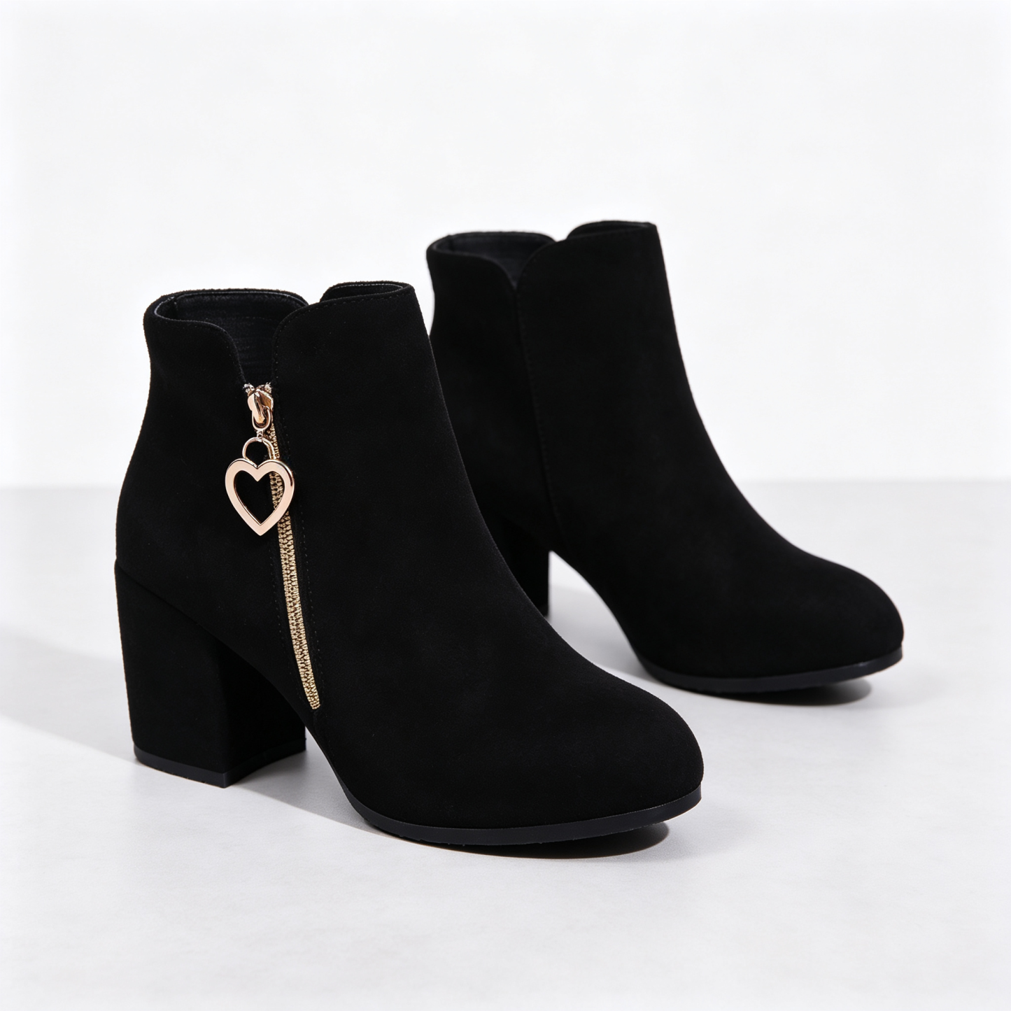 Elegant Side Zip Short Boots with Heart‑Shaped Metal Zipper Pull