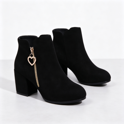 Elegant Side Zip Short Boots with Heart‑Shaped Metal Zipper Pull