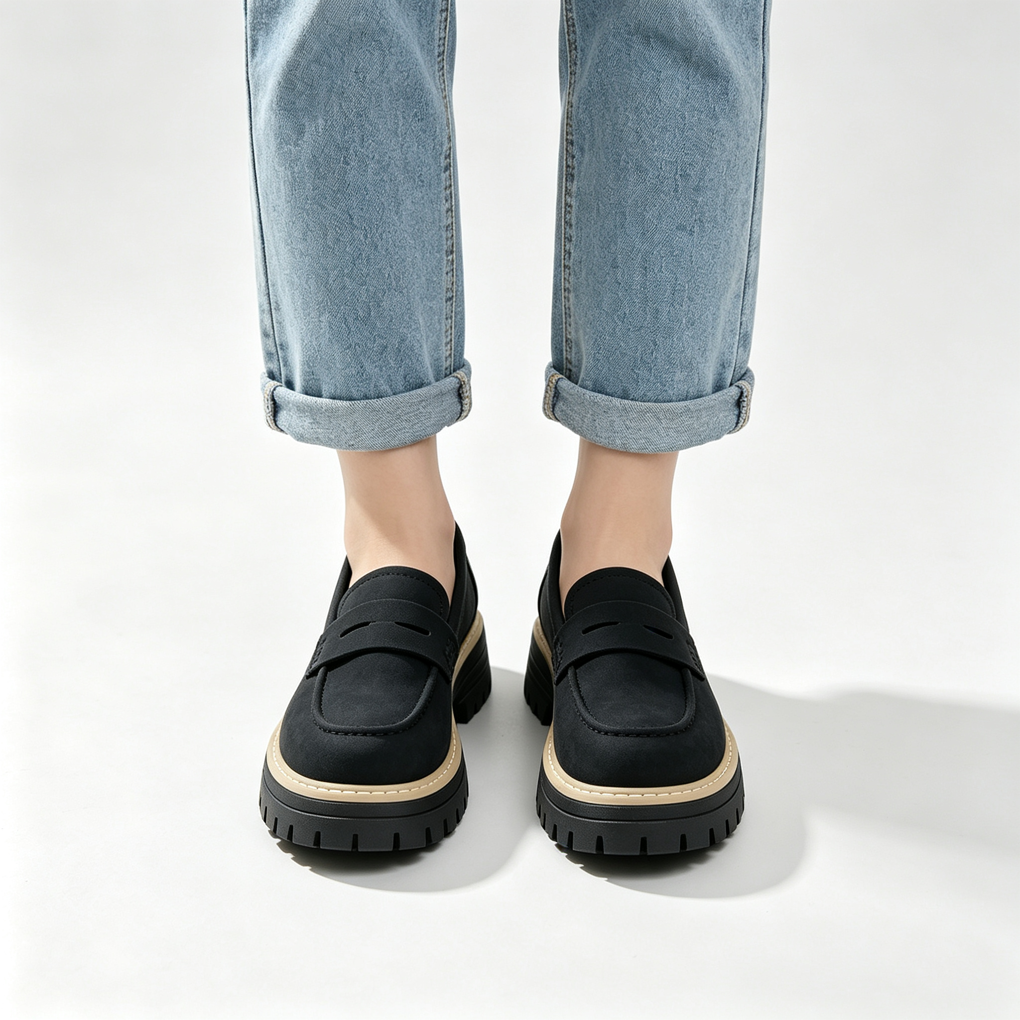 Chic Platform Lug Sole Women’s Loafers, Versatile Slip-On Shoes for Work & Daily Wear