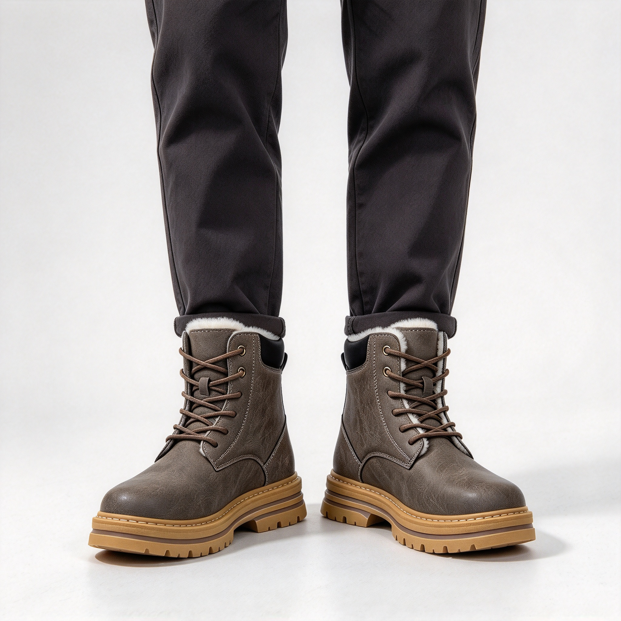Premium Vintage Leather Men’s Winter Boots, Plush Fleece Inside Lace-up Combat Boots