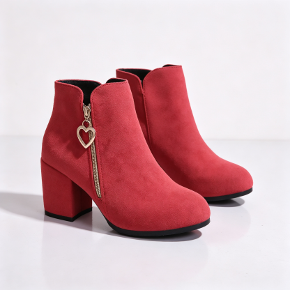 Elegant Side Zip Short Boots with Heart‑Shaped Metal Zipper Pull