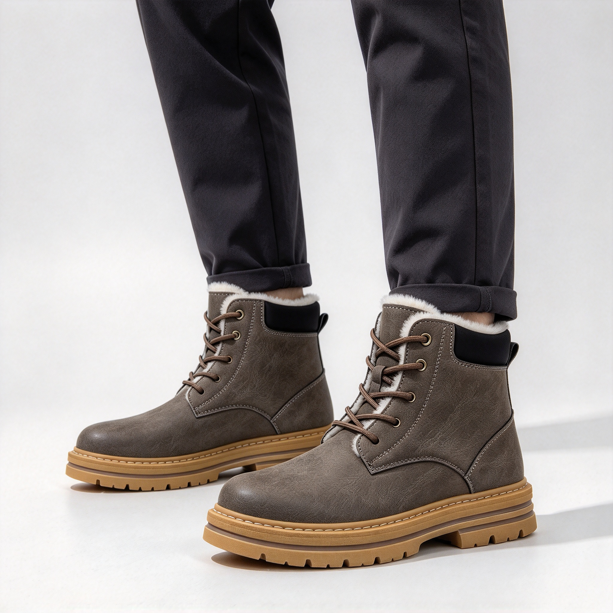 Premium Vintage Leather Men’s Winter Boots, Plush Fleece Inside Lace-up Combat Boots